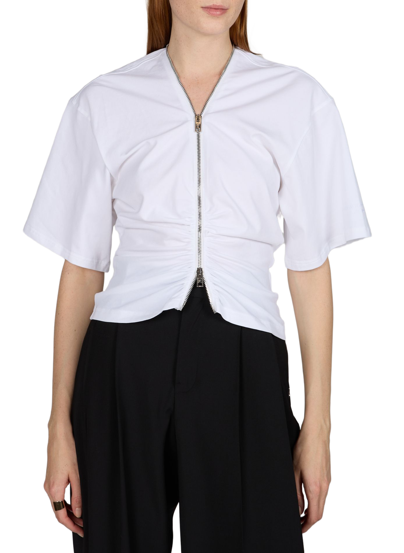 T-shirt zip froncé en coton mélangé ALEXANDER WANG Blanc