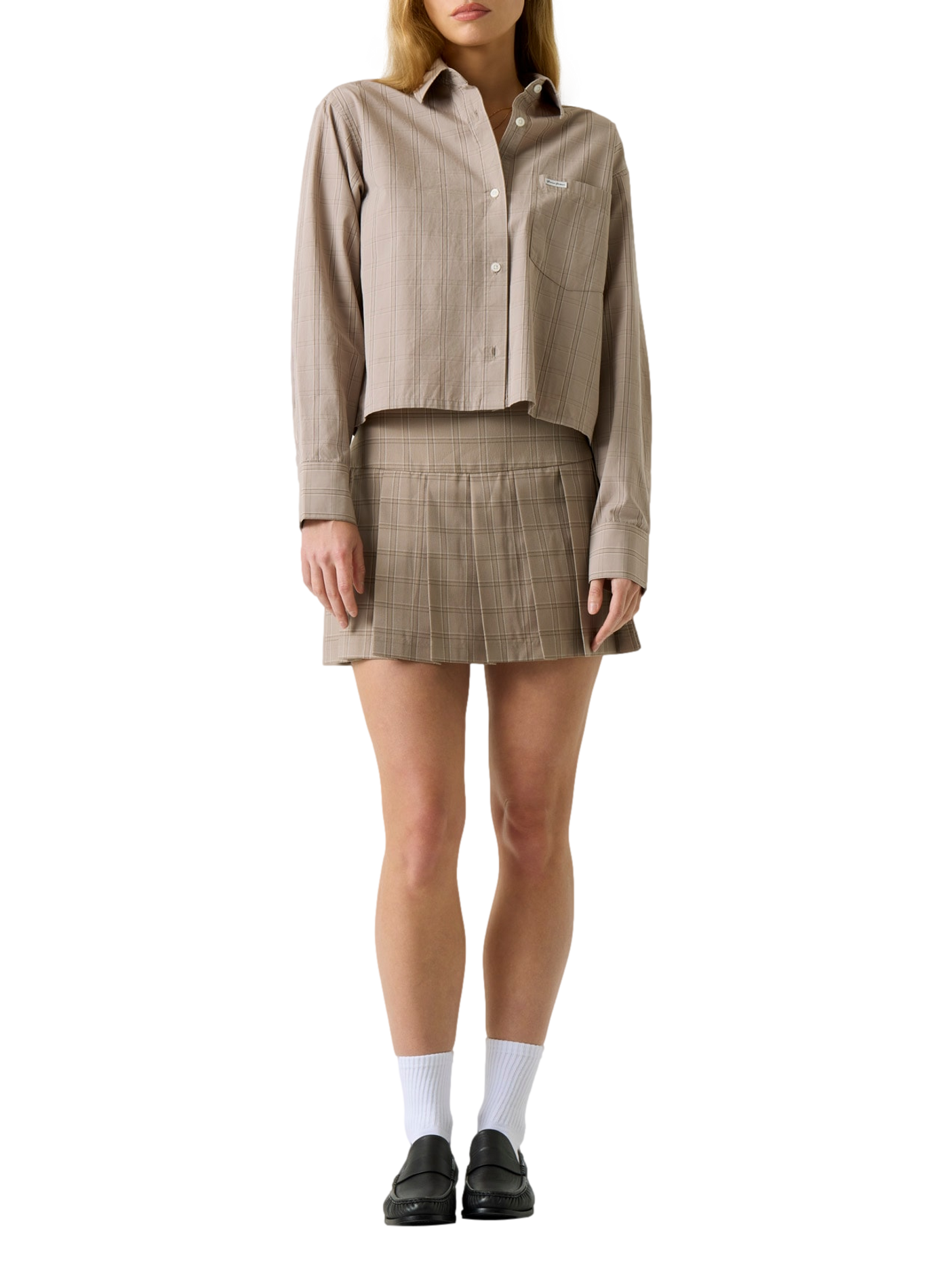 Short plaid cotton shirt GUESS Beige