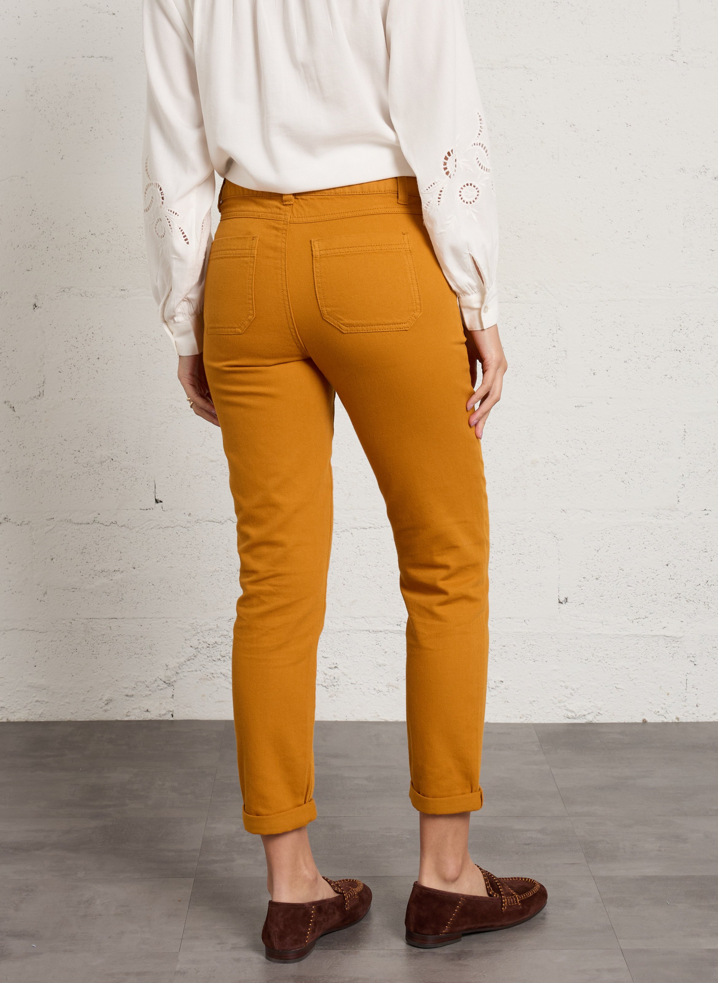Pantalon slim taille haute en coton nalla MAISON 123 Doré