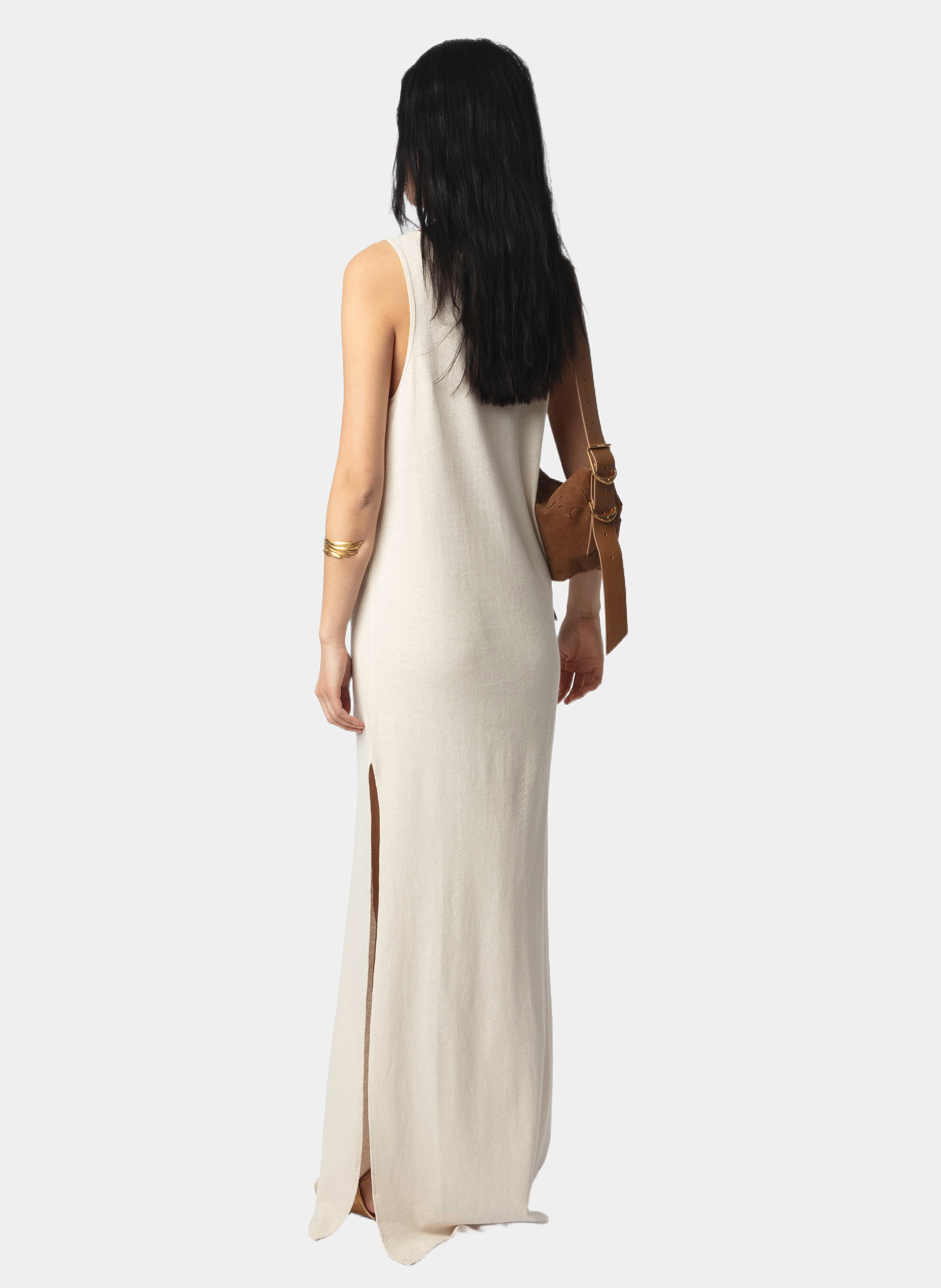 Langes Kleid mit V-Ausschnitt aus Baumwolle und Leinenmischung Deva ZADIG&VOLTAIRE Beige