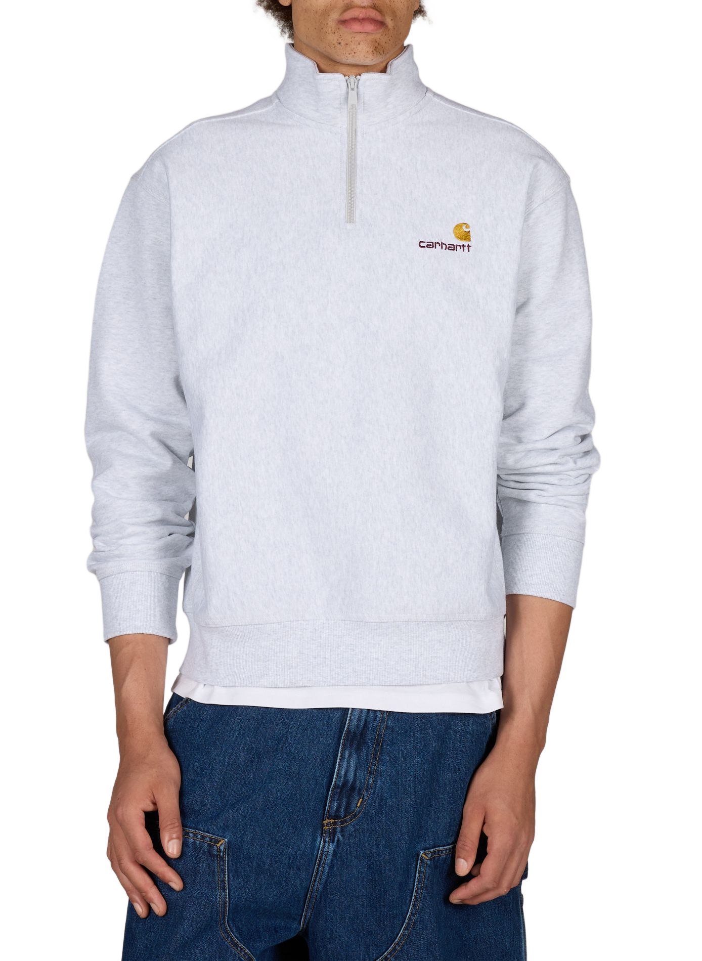 Cotton-blend zip-neck sweatshirt CARHARTT WIP Grey