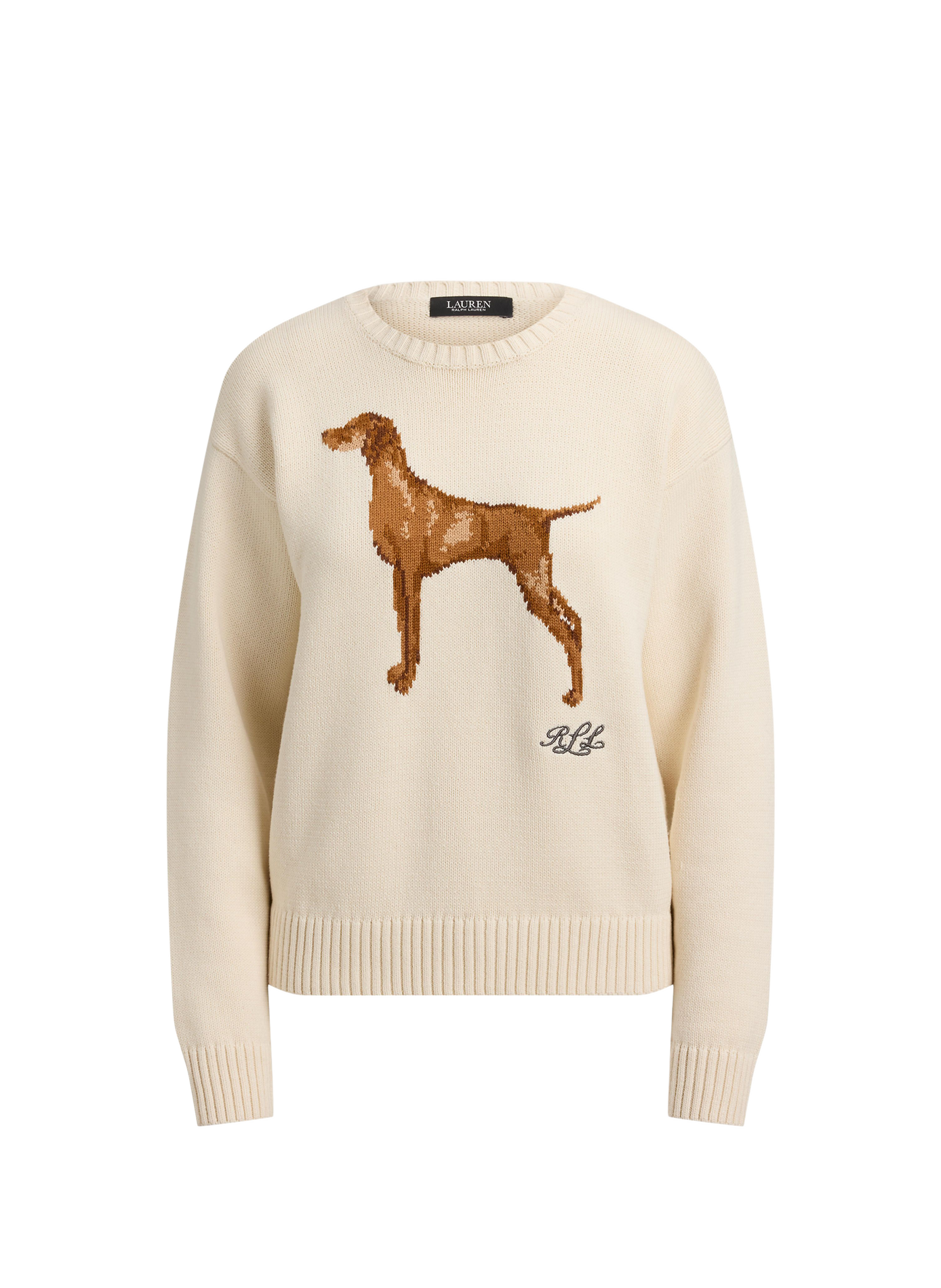 Cotton intarsia knit sweater LAUREN Beige