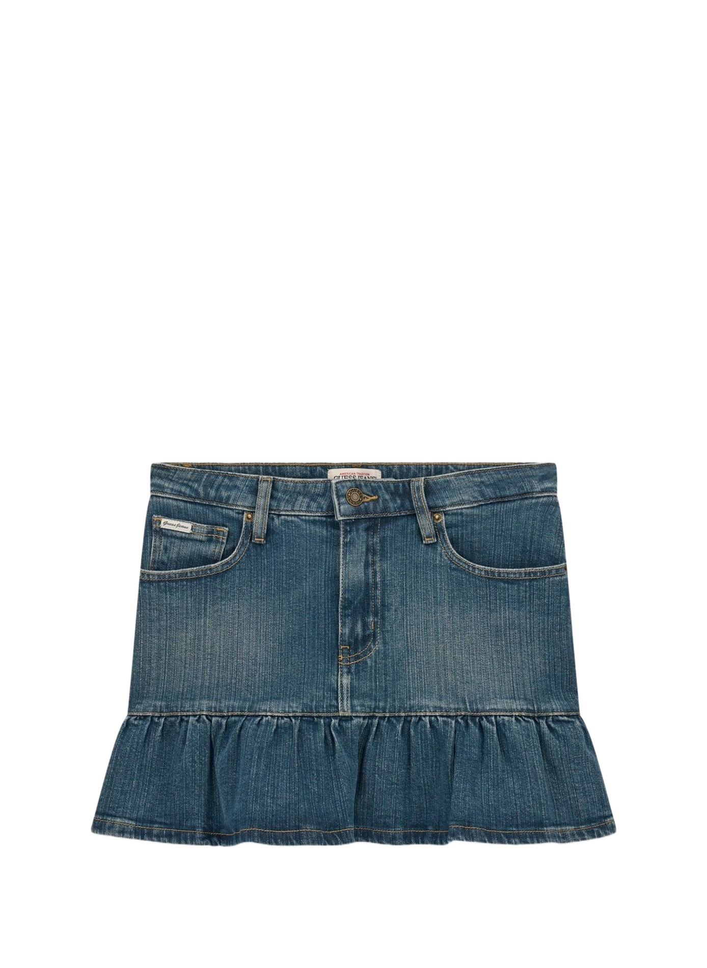 Jupe courte en coton mélangé GUESS Bleu