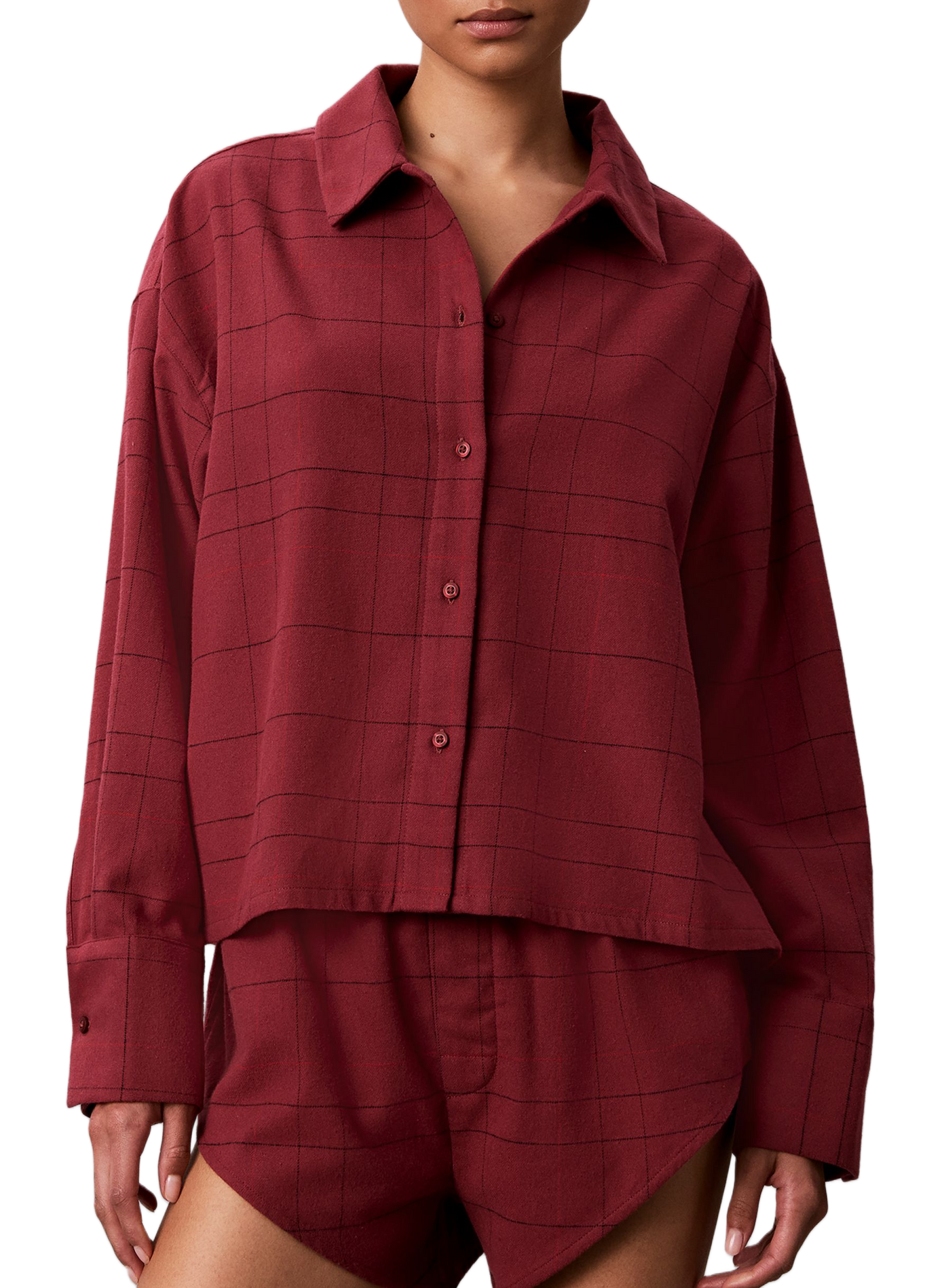 Pyjamaoberteil aus Baumwollmischgewebe mit Karomuster | Rot CALVIN KLEIN Damen