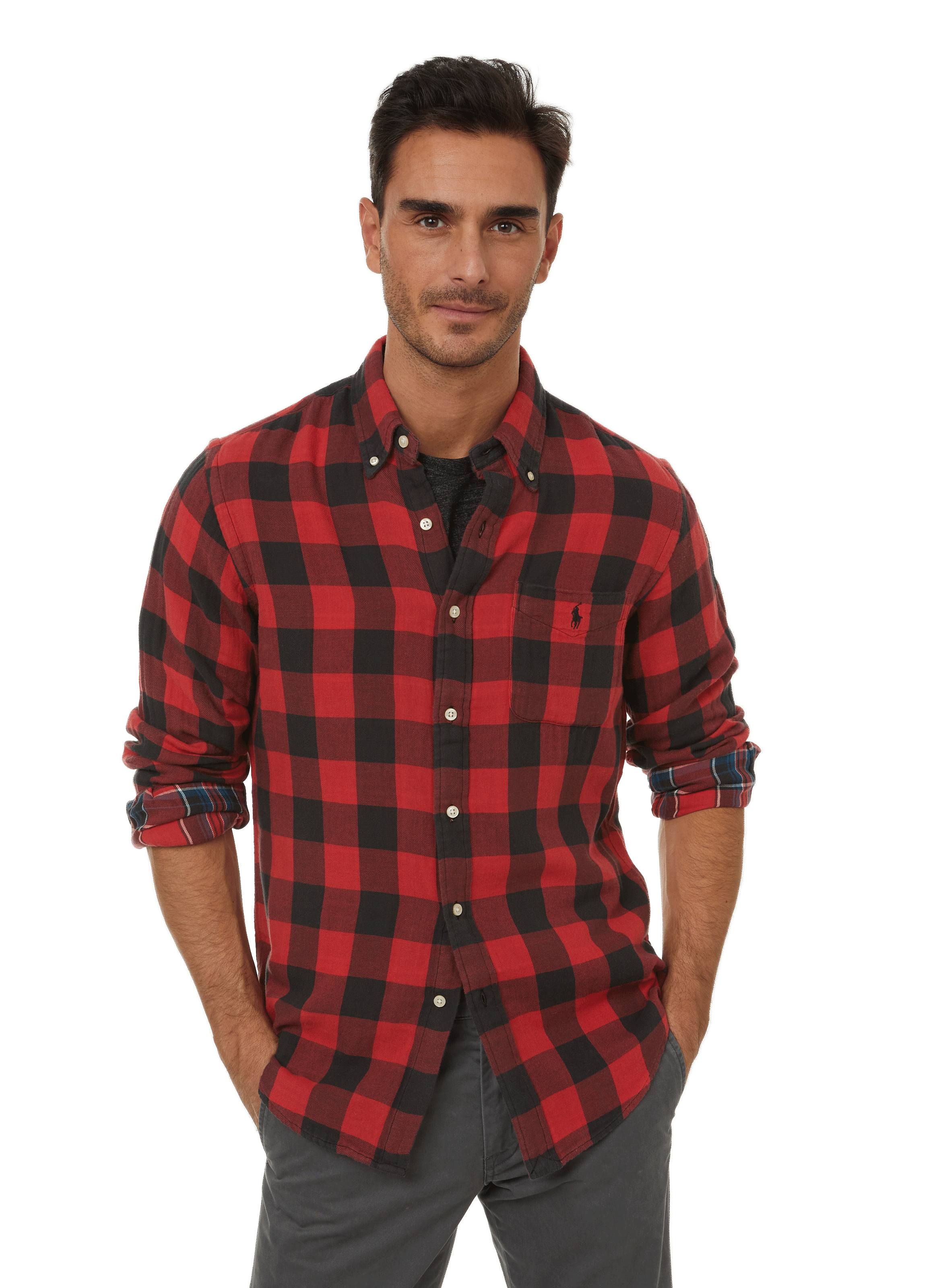 POLO RALPH LAUREN Chemise à carreaux en flanelle de coton Rouge