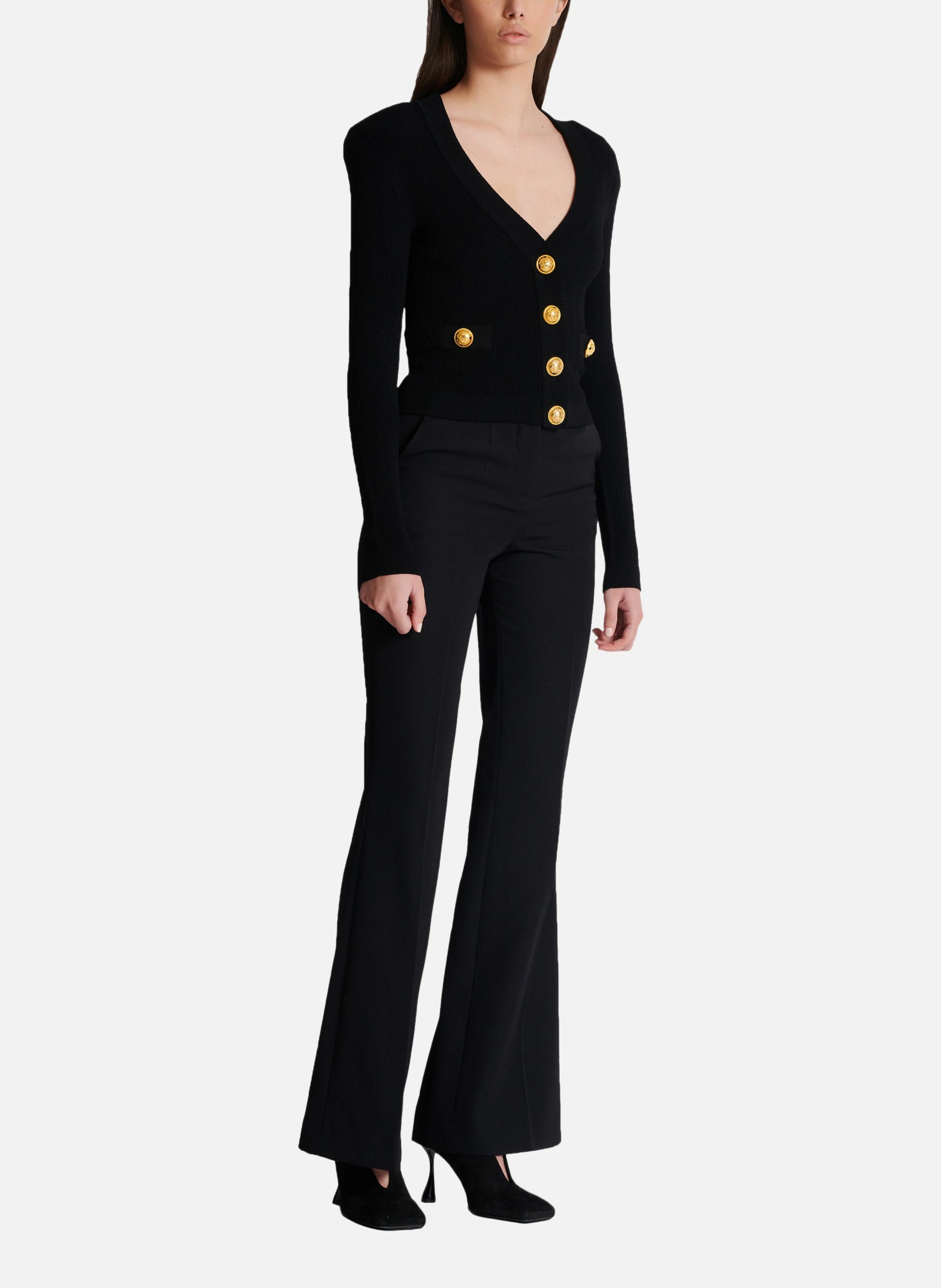 Cardigan court en maille BALMAIN Noir