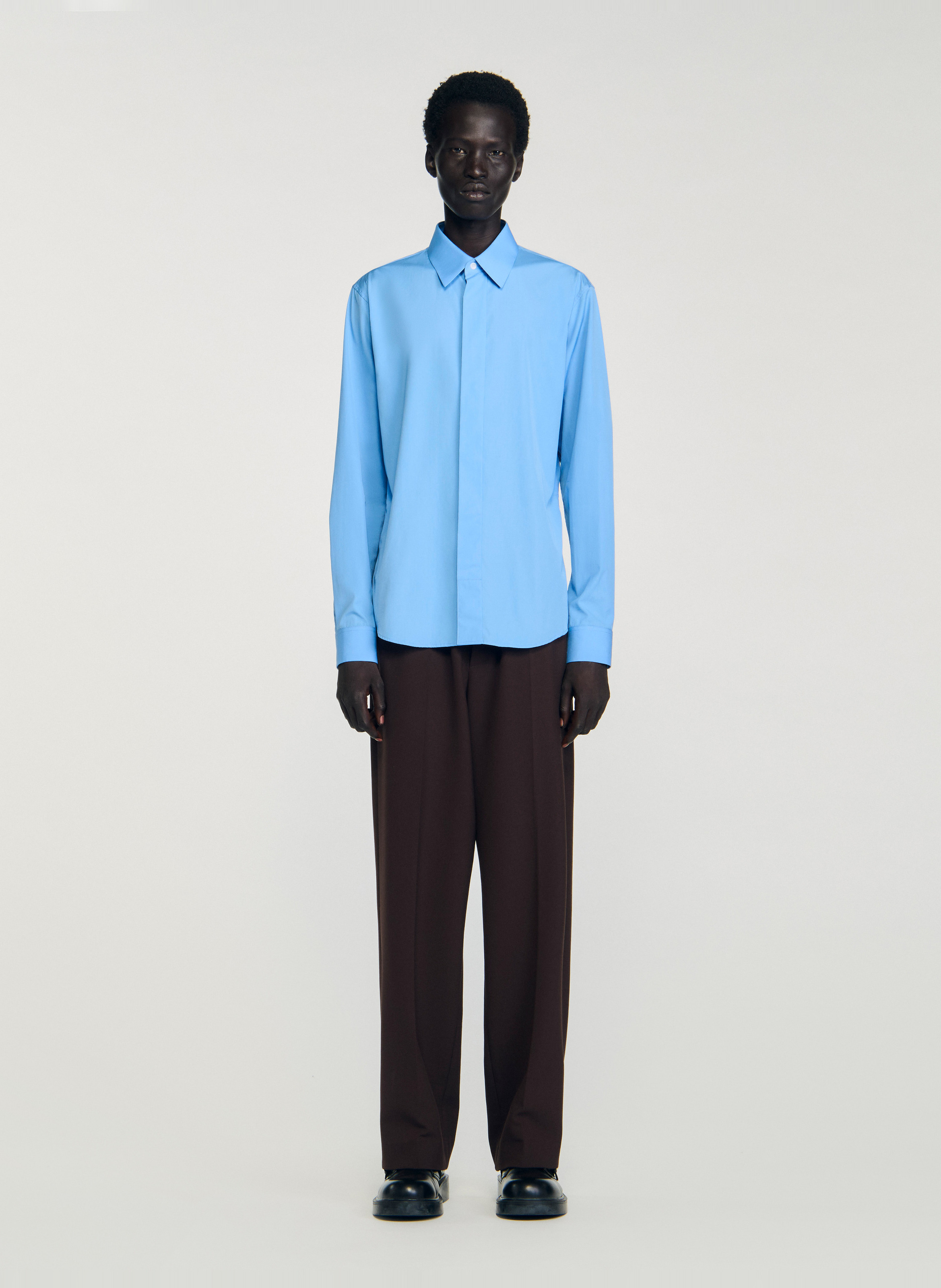 Chemise droite col classique en coton SANDRO Bleu