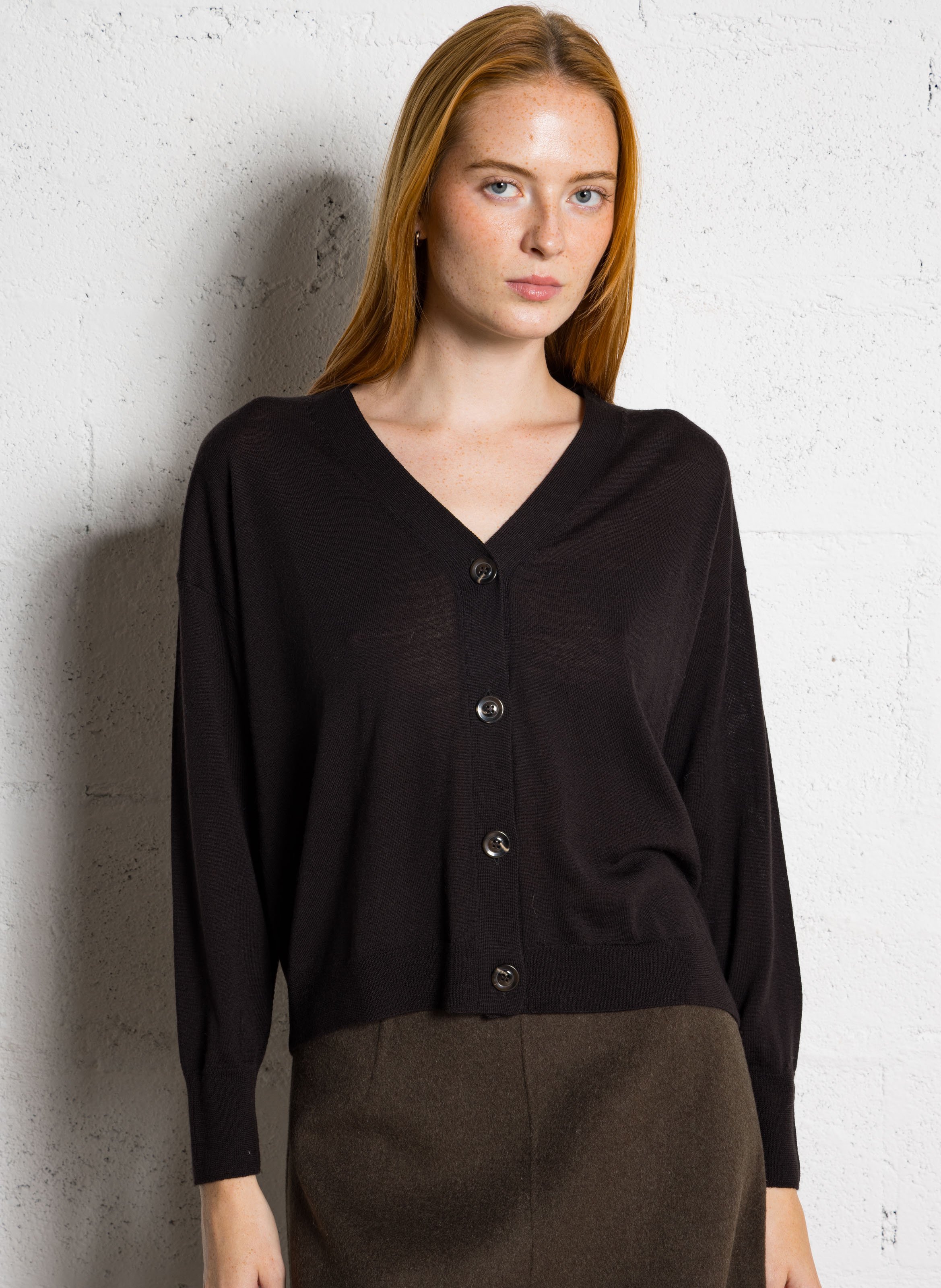 Cardigan à col v en laine idem SOEUR Marron