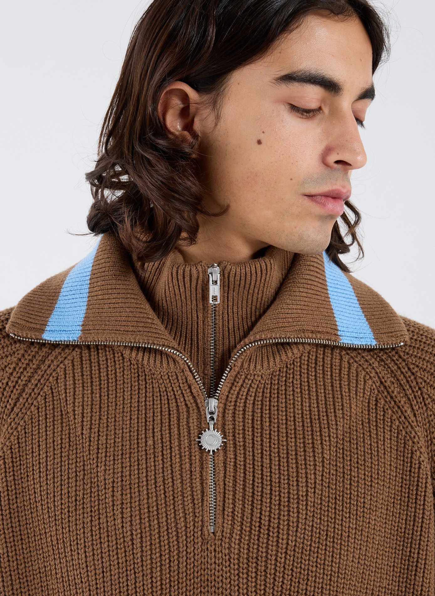 Merino Wool and Cotton Double Collar Truck Sweater CALEB Brown