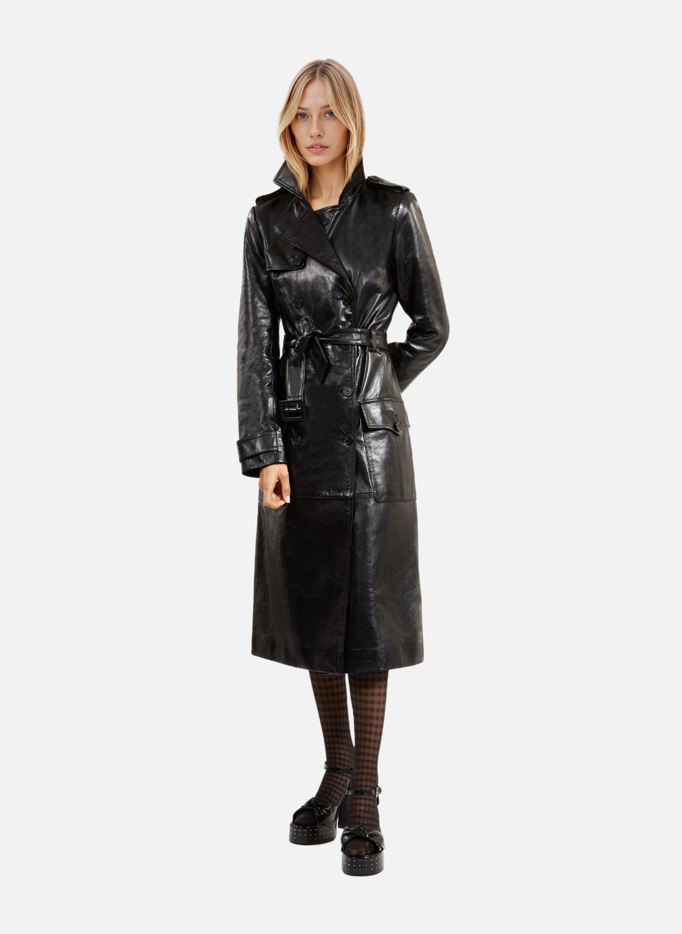 Trench long en cuir THE KOOPLES Noir