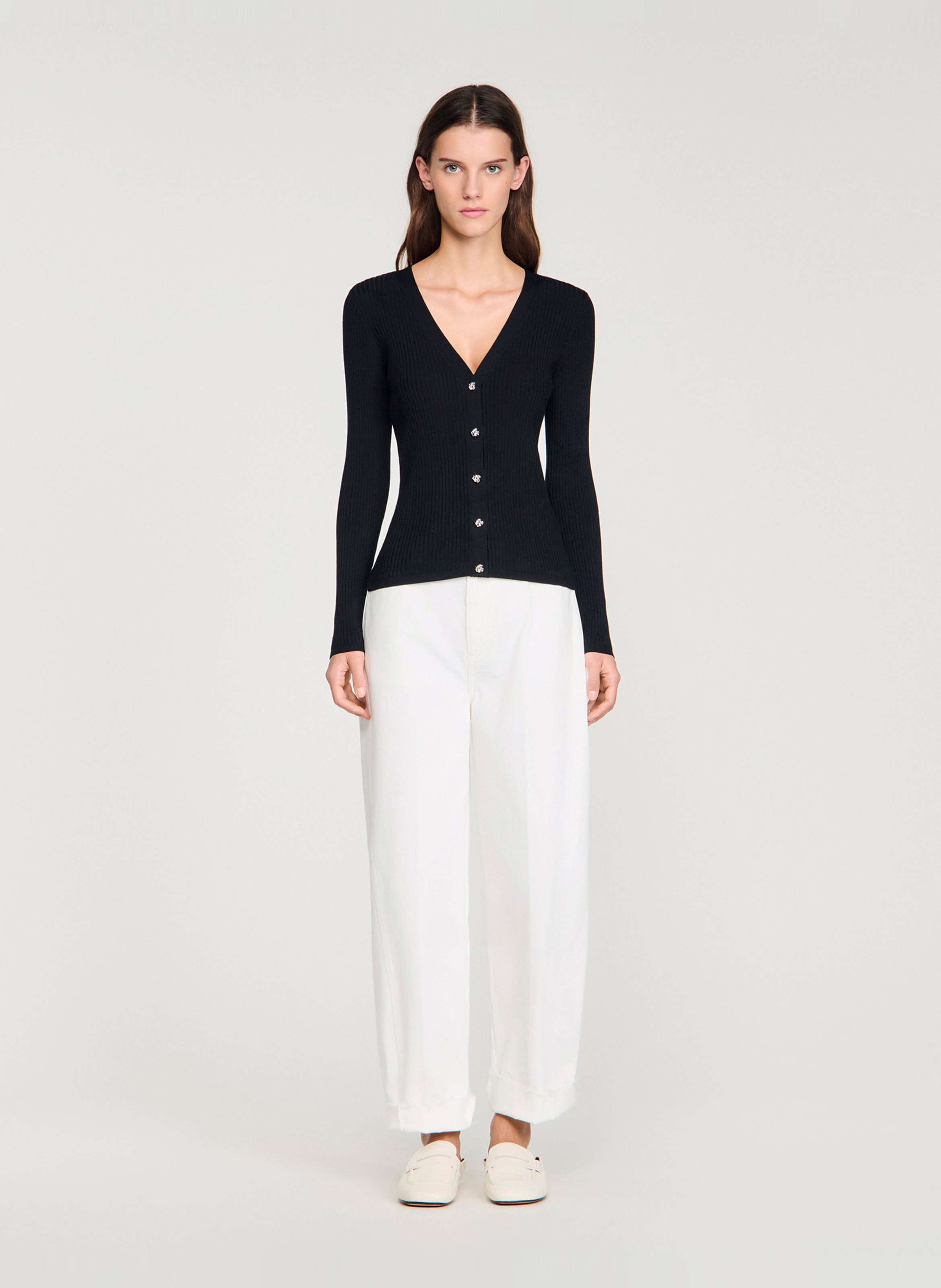 Cardigan col v SANDRO Noir