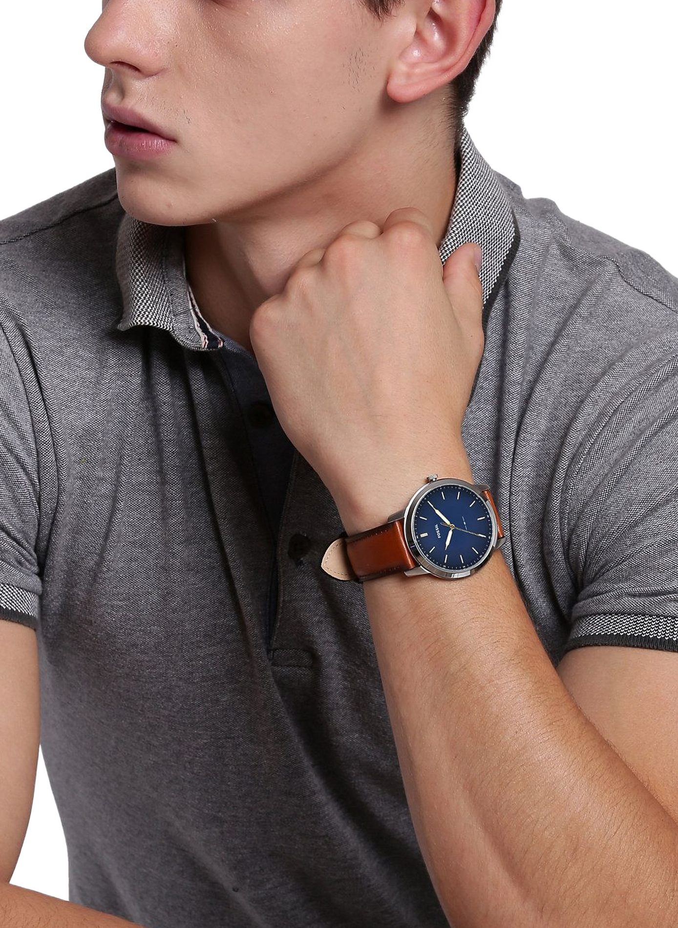 Montre The Minimalist bracelet en cuir FOSSIL Bleu