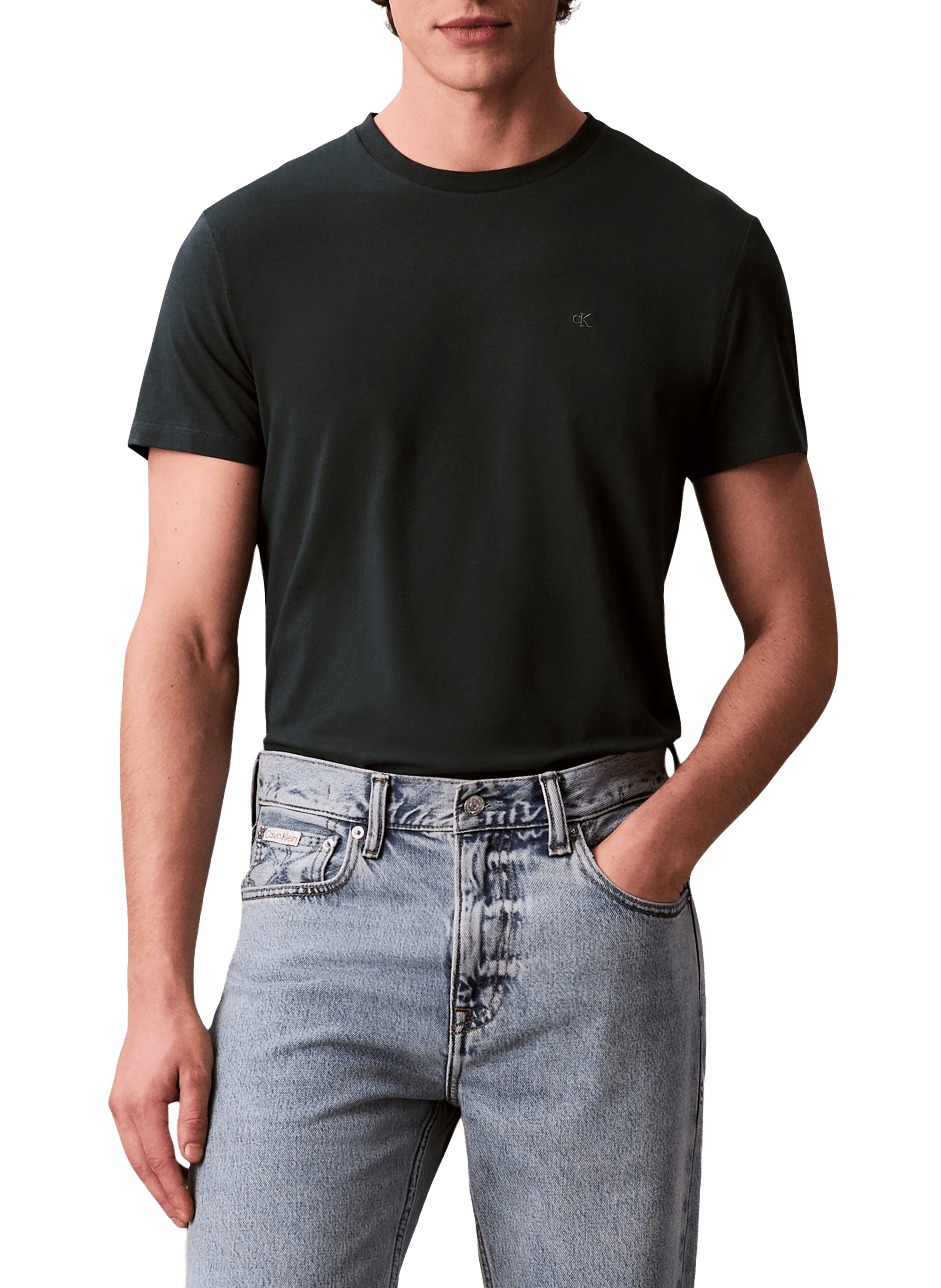 T-shirt droit à logo en coton mélangé CALVIN KLEIN Gris