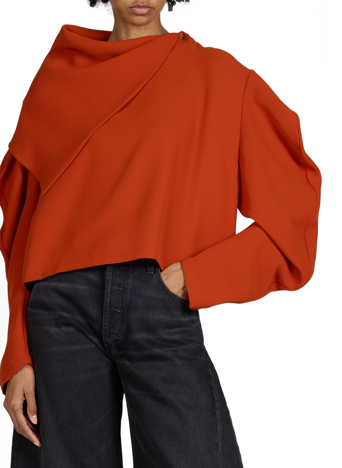 Long-sleeved top with draped collar Orange A.W.A.K.E. MODE