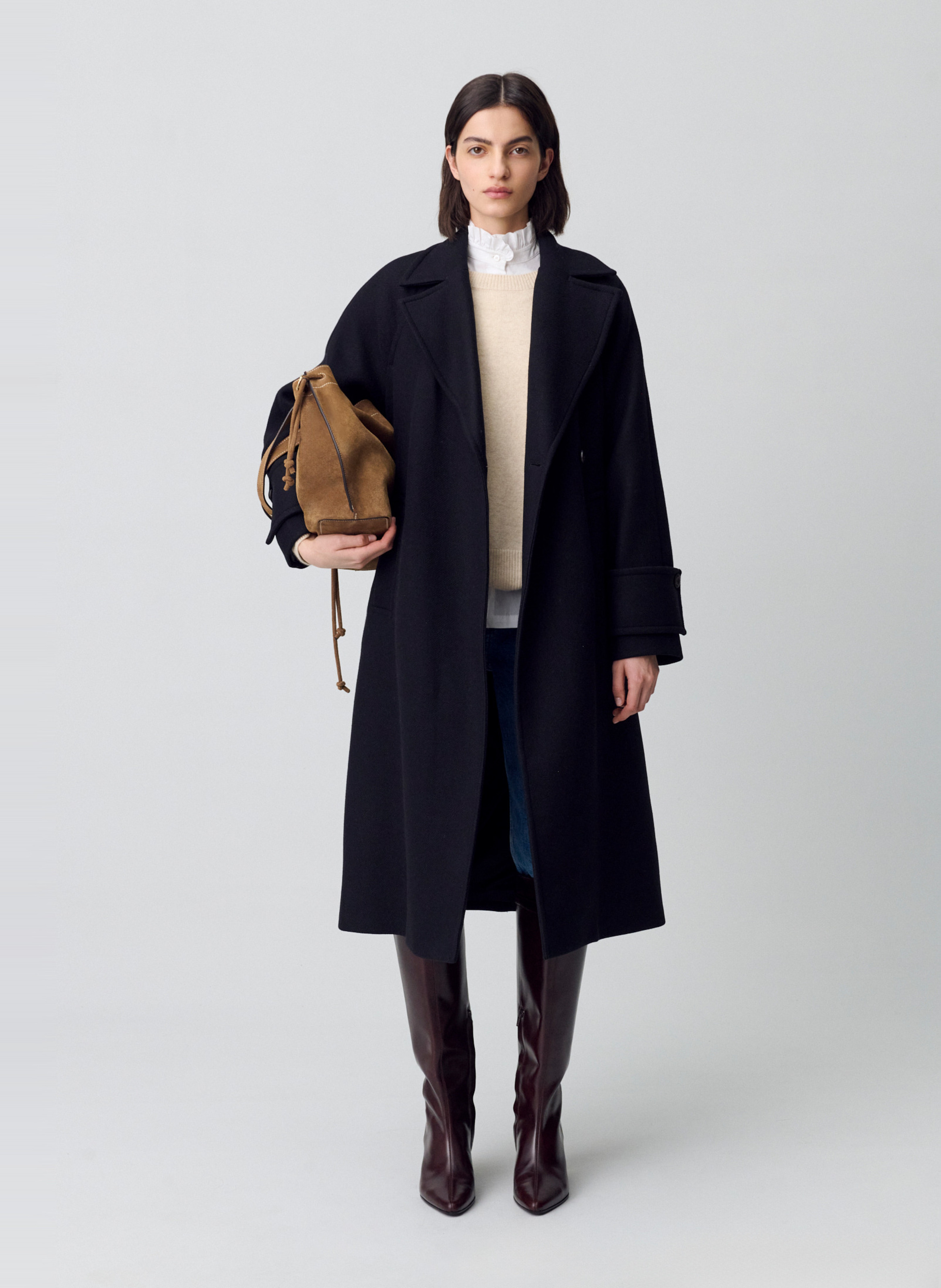 Manteau col tailleur en laine mélangée CLAUDIE PIERLOT Noir