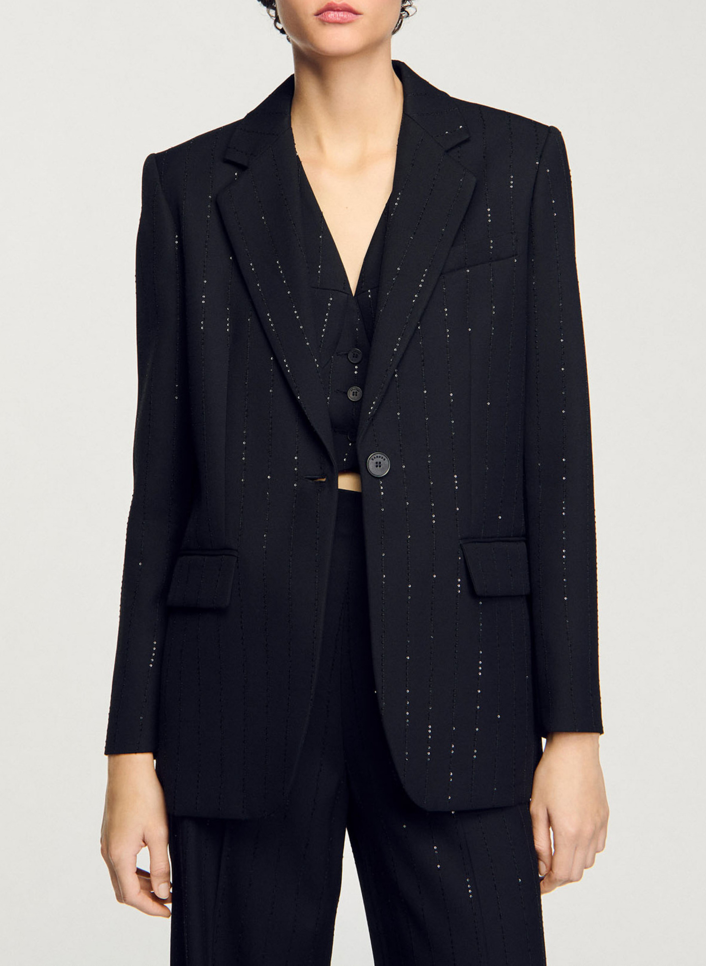 Veste tailleur rayée à sequins SANDRO Noir