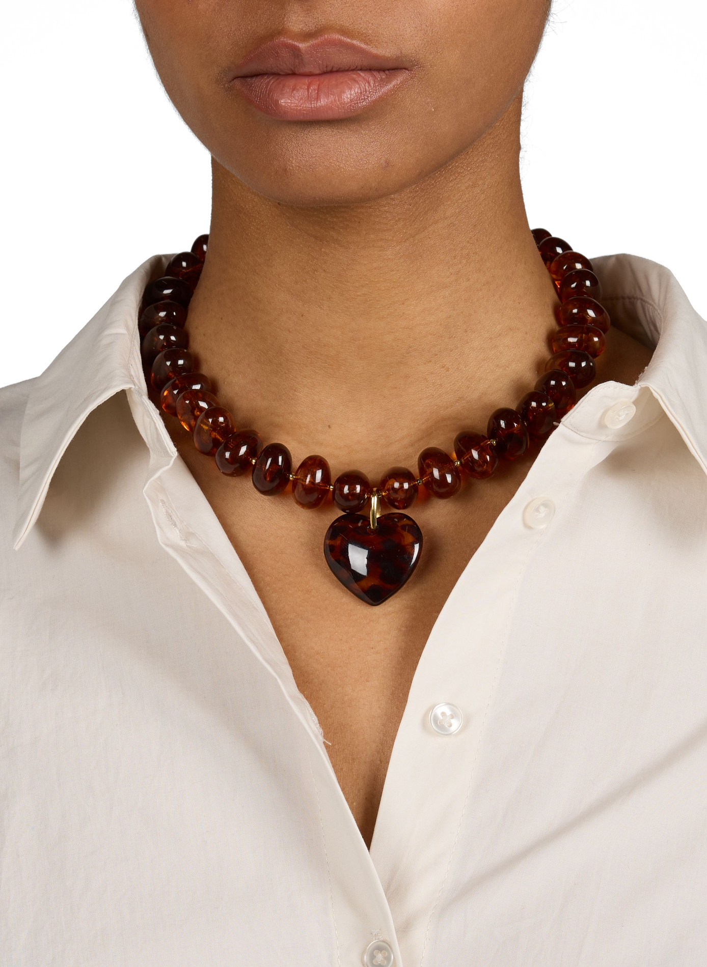 Collier pendentif coeur AU PRINTEMPS PARIS Marron