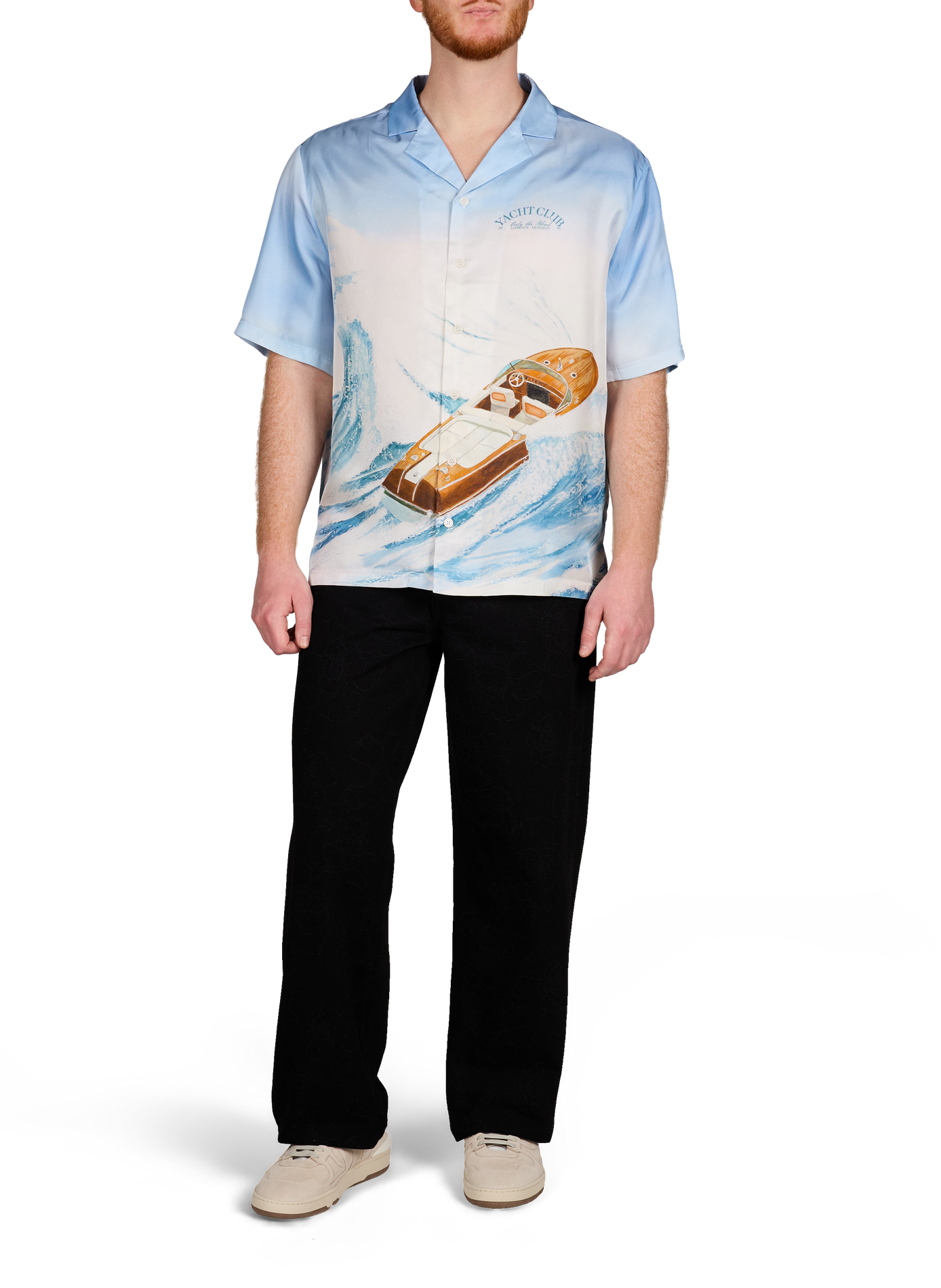 Printed Sea Wave short-sleeve silk shirt ONLY THE BLIND Blue