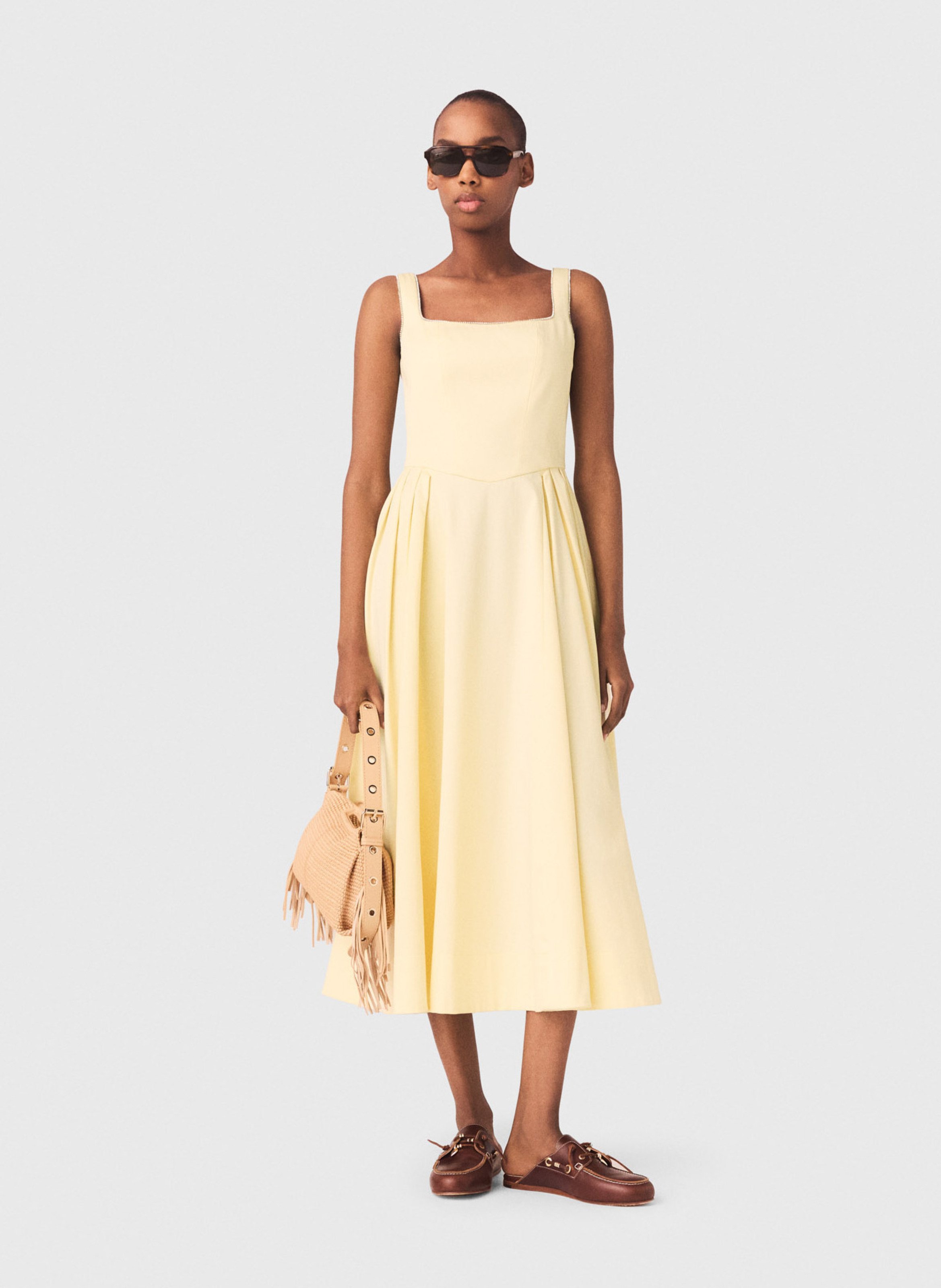 Robe midi évasée en coton mélangé MAJE Jaune
