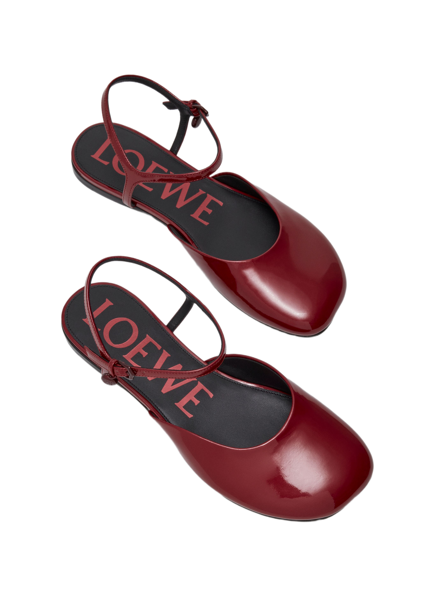 Ballerines à bride cheville Toy en cuir d'agneau verni souple LOEWE Rouge