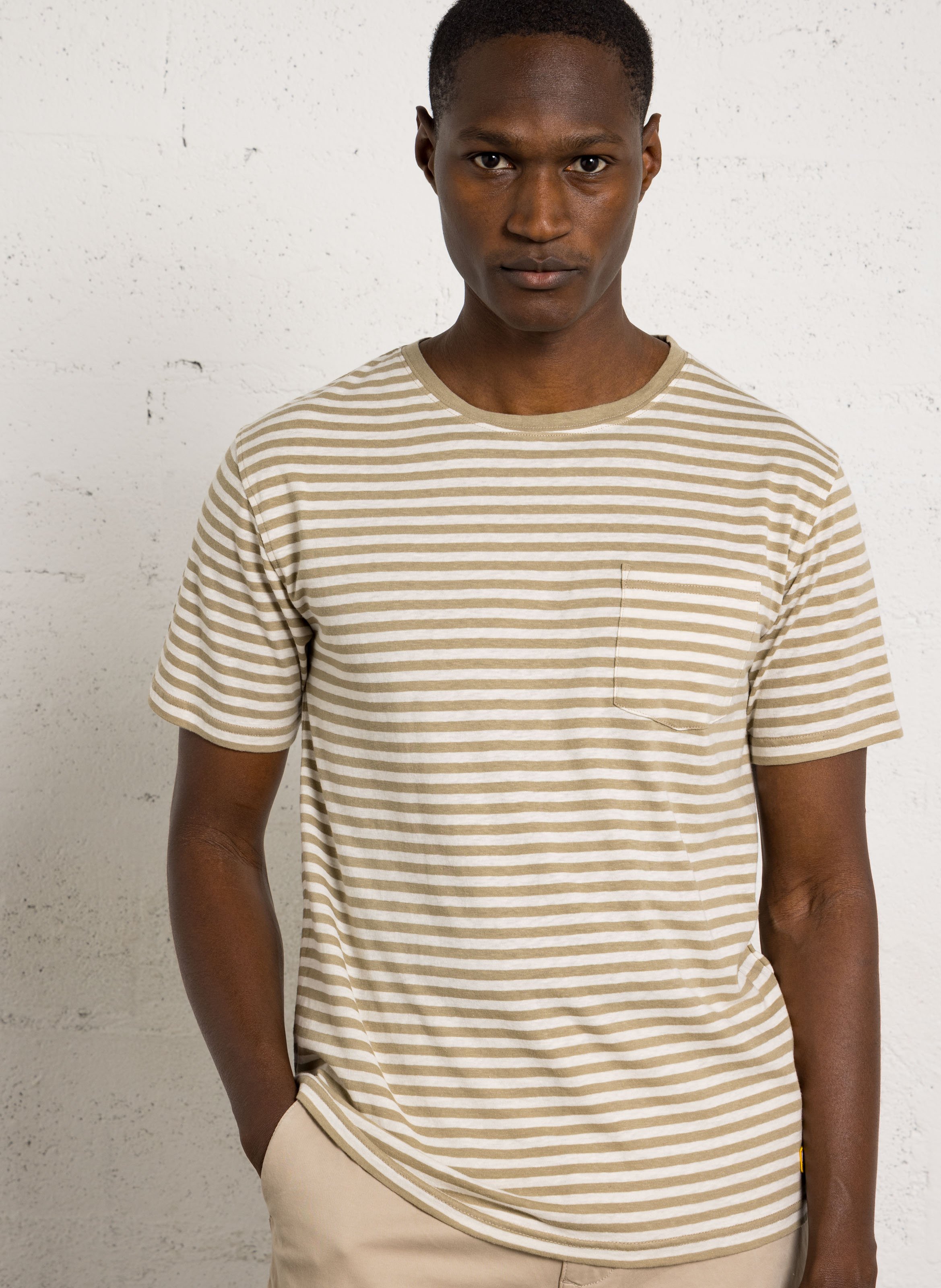 Round neck regular-fit striped T-shirt in mixed cotton ARMOR-LUX Beige