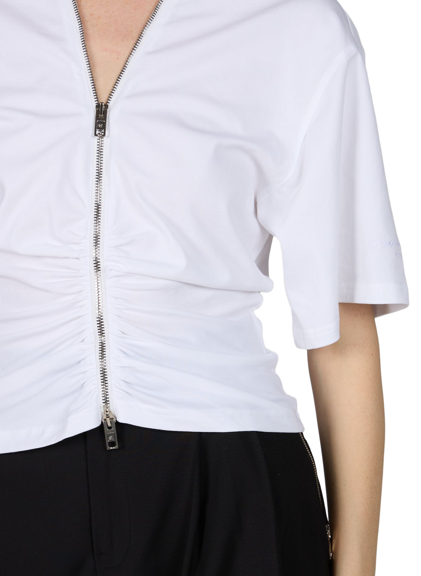 T-shirt zip froncé en coton mélangé ALEXANDER WANG Blanc