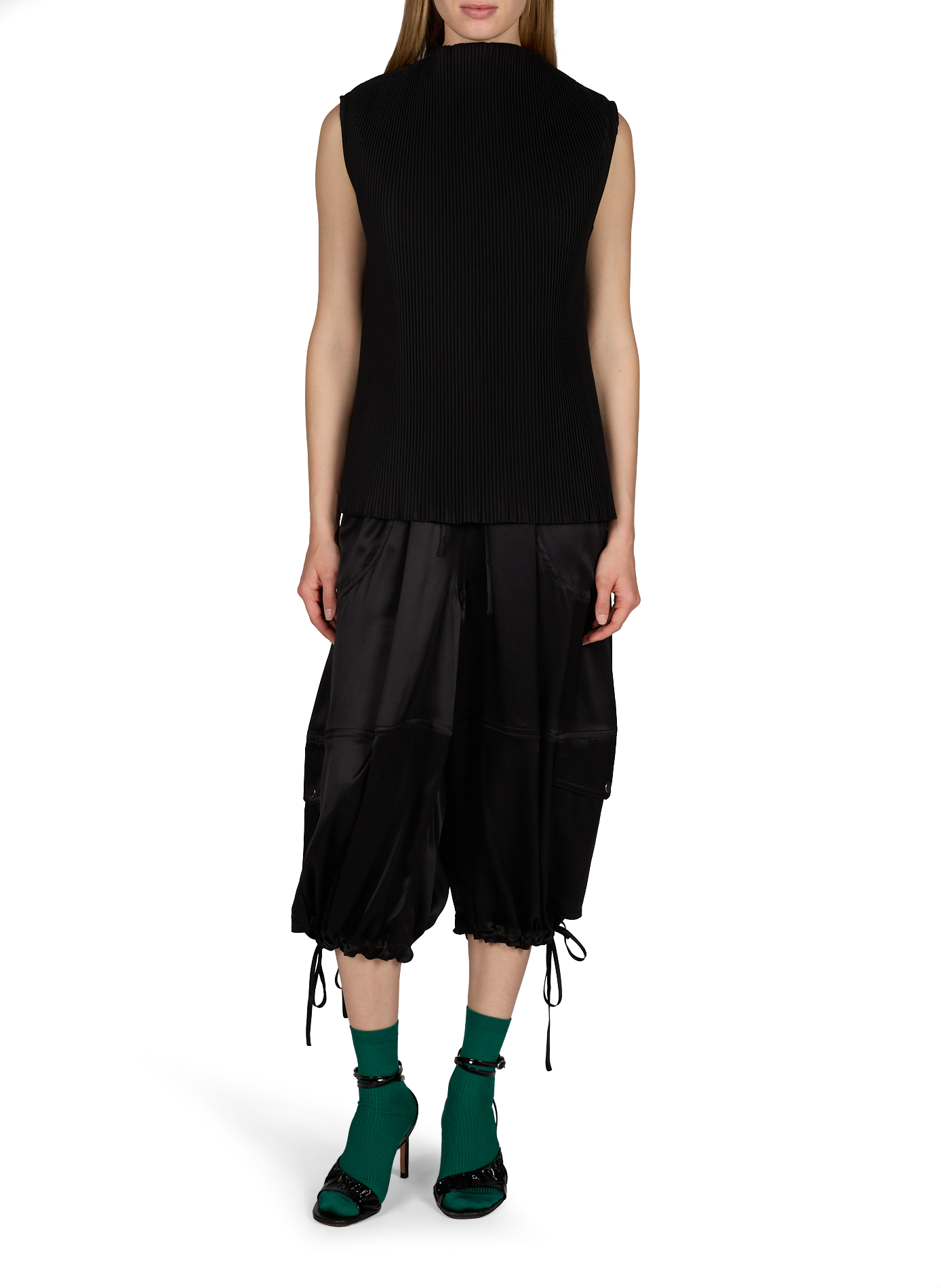 Top plisado sin mangas Negro