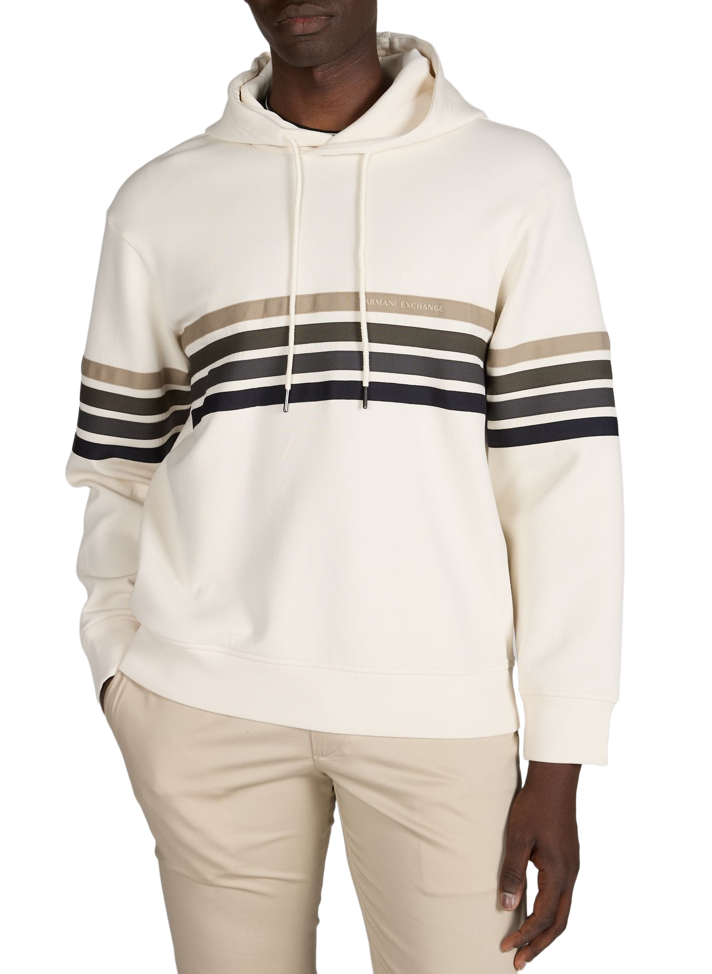 Hoodie with stripes on chest in blended cotton ARMANI EXCHANGE Beige
