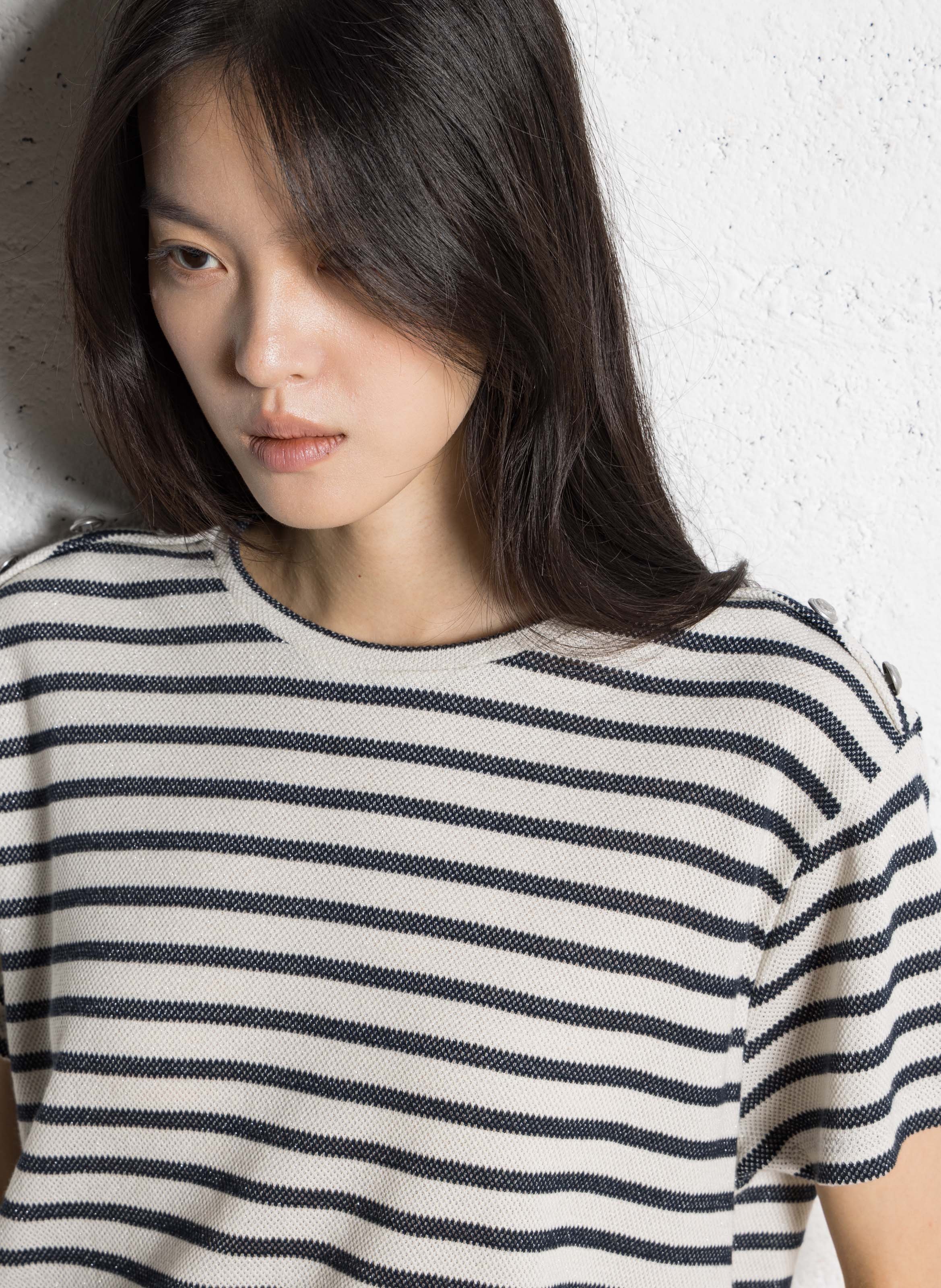 Tee-shirt ample col rond en coton mélangé IKKS Bleu