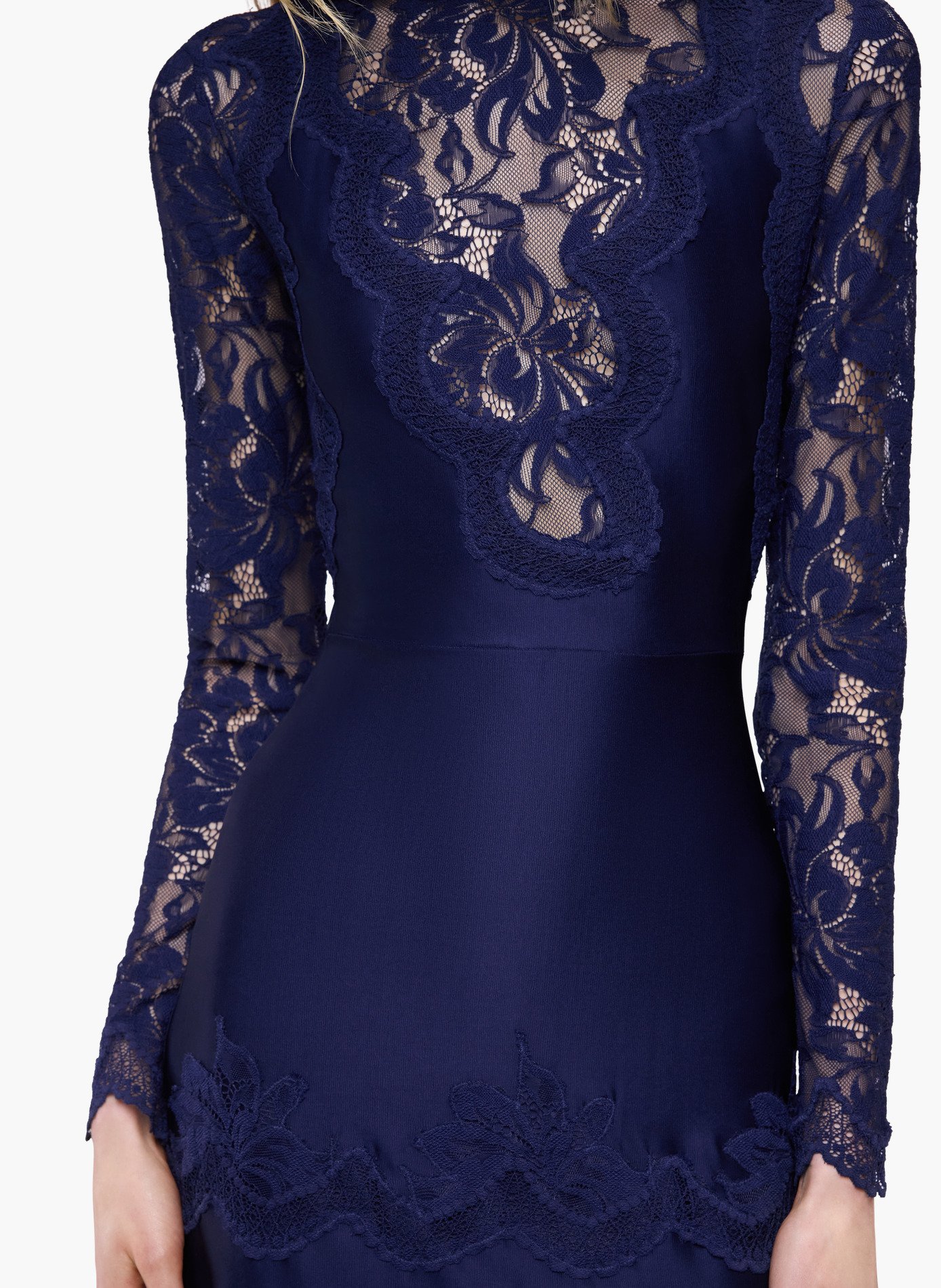 Robe longue en dentelle et jersey RABANNE Bleu