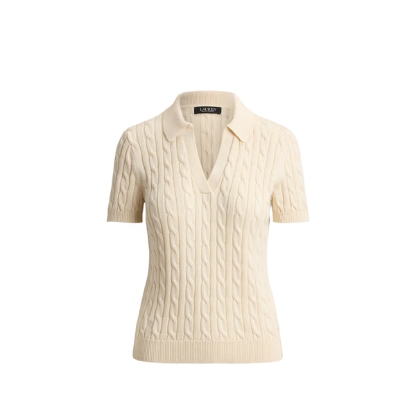 T-shirt en maille torsadée de coton mélangé T-shirt en maille torsadée de coton mélangé