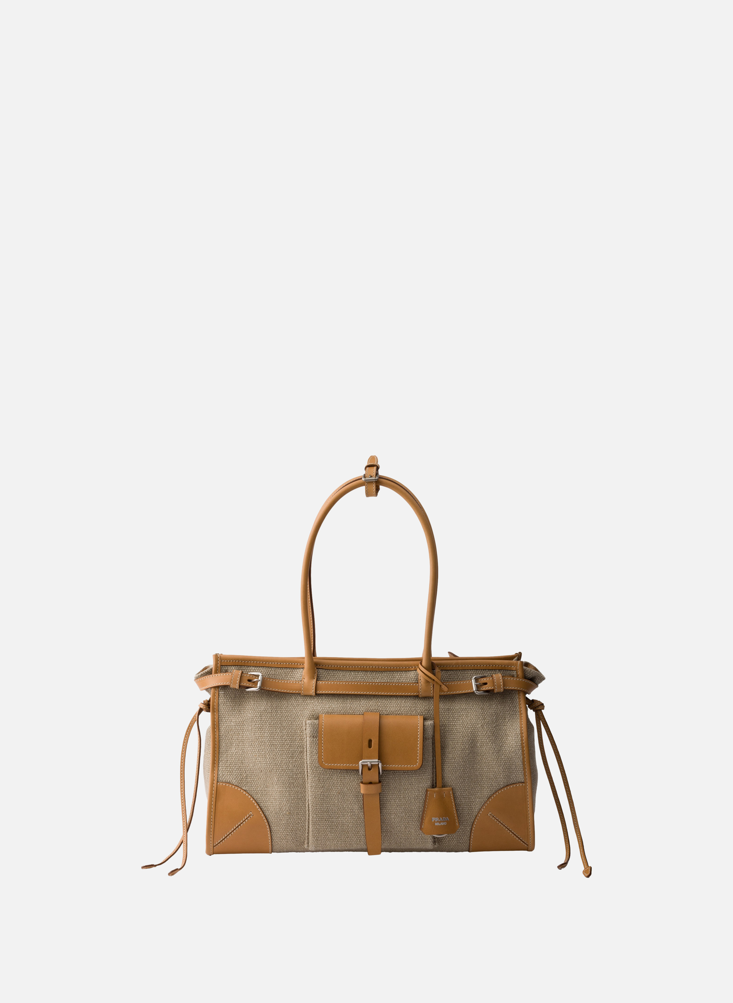Cabas prada bonnie en lin et cuir PRADA Beige