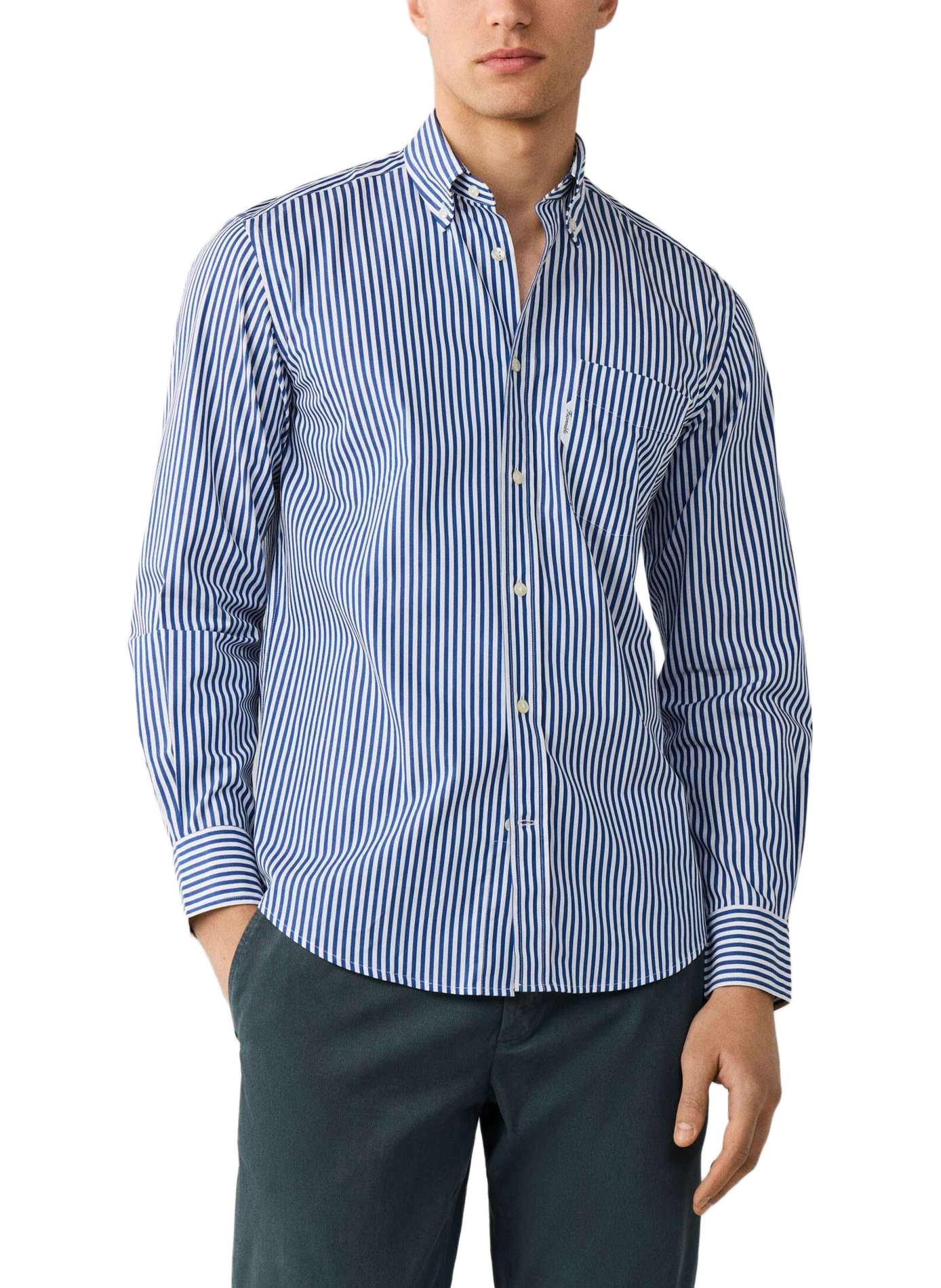 Rechte gestreepte katoenen blouse met knoopkraag | Blauw FACONNABLE Heren
