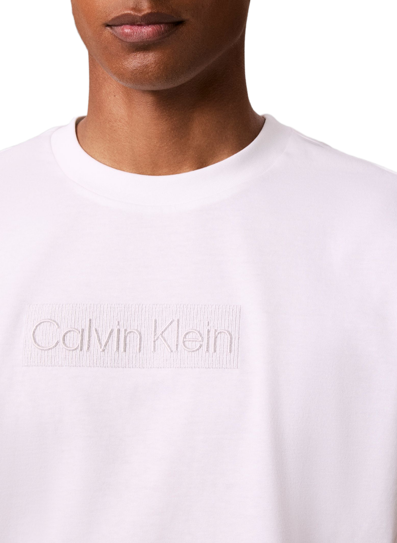 T-shirt col rond droit à broderie CALVIN KLEIN Blanc