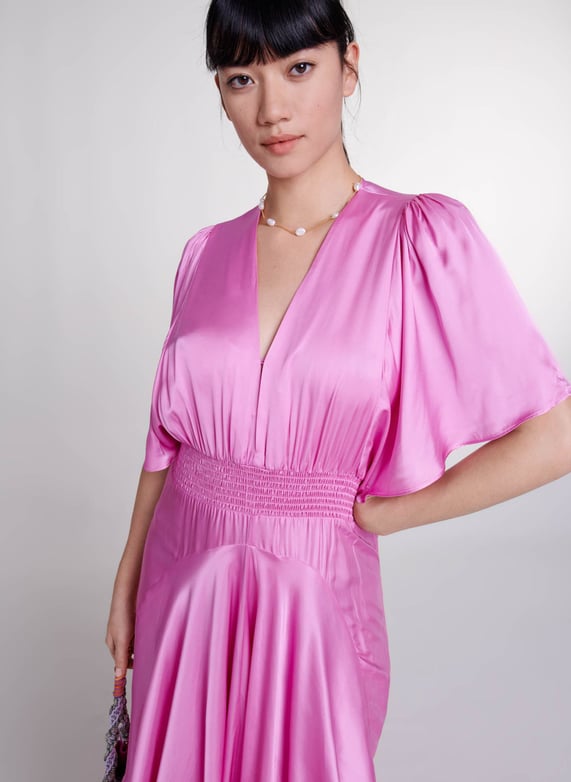 ROBE LONGUE ASYMéTRIQUE COL V SATINéE - MAJE pour FEMME | Printemps.com