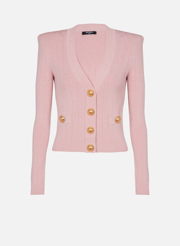 Cardigan court en maille Rose by BALMAIN BALMAIN Cardigan court en maille Rose