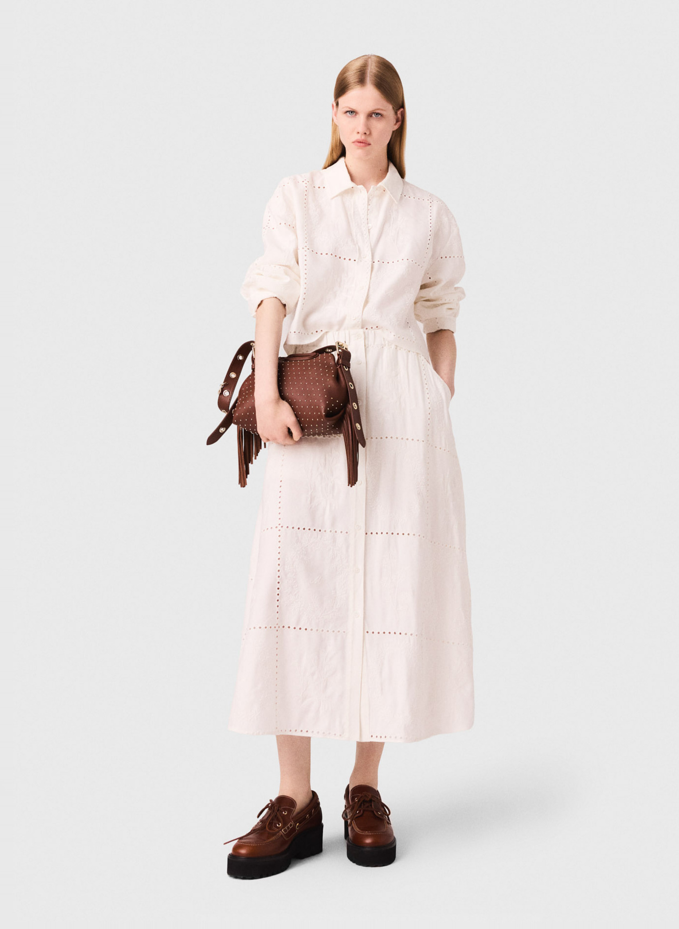 Jupe longue brodée MAJE Blanc