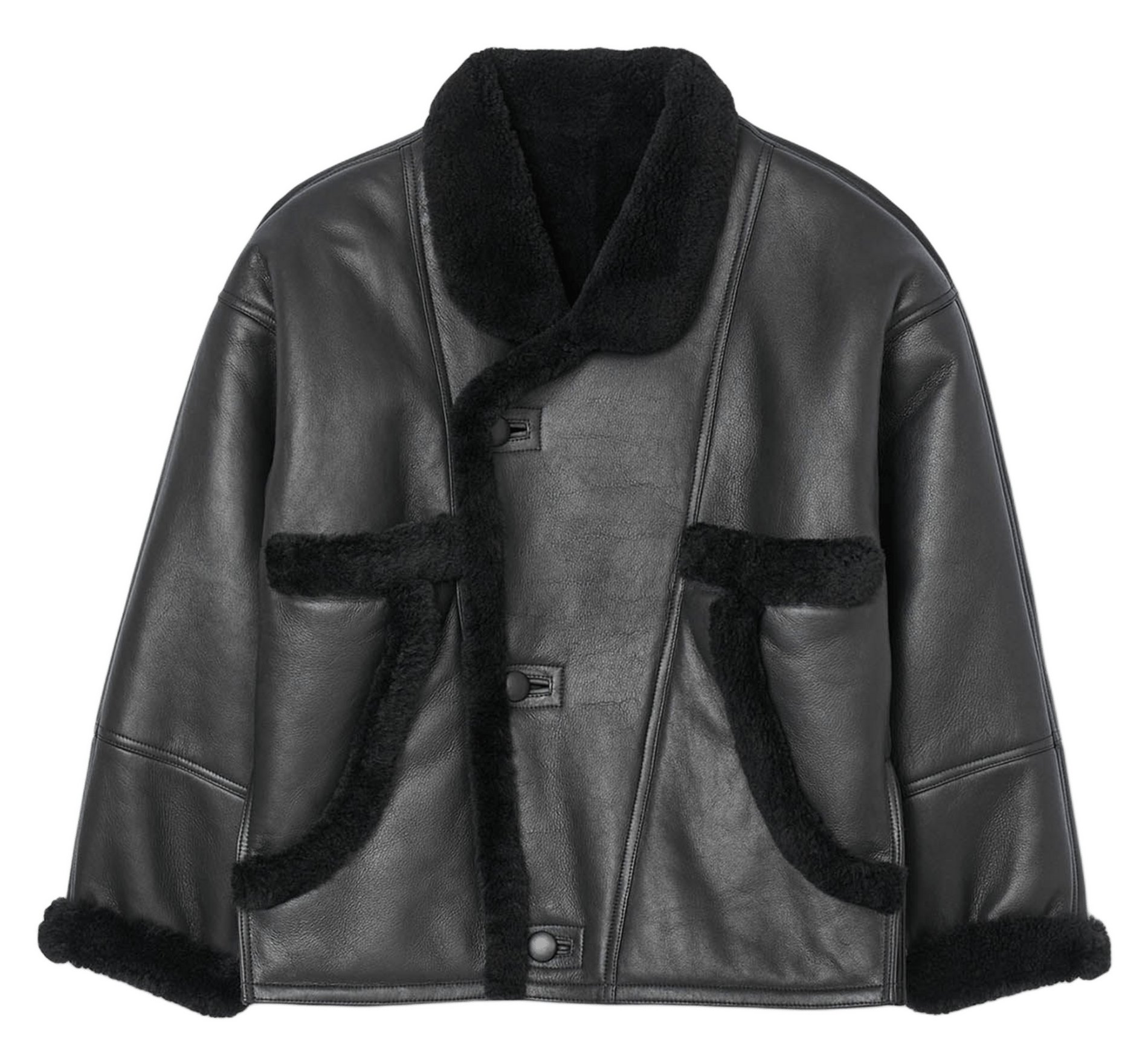 Manteau ample boutonné en cuir SANDRO Noir