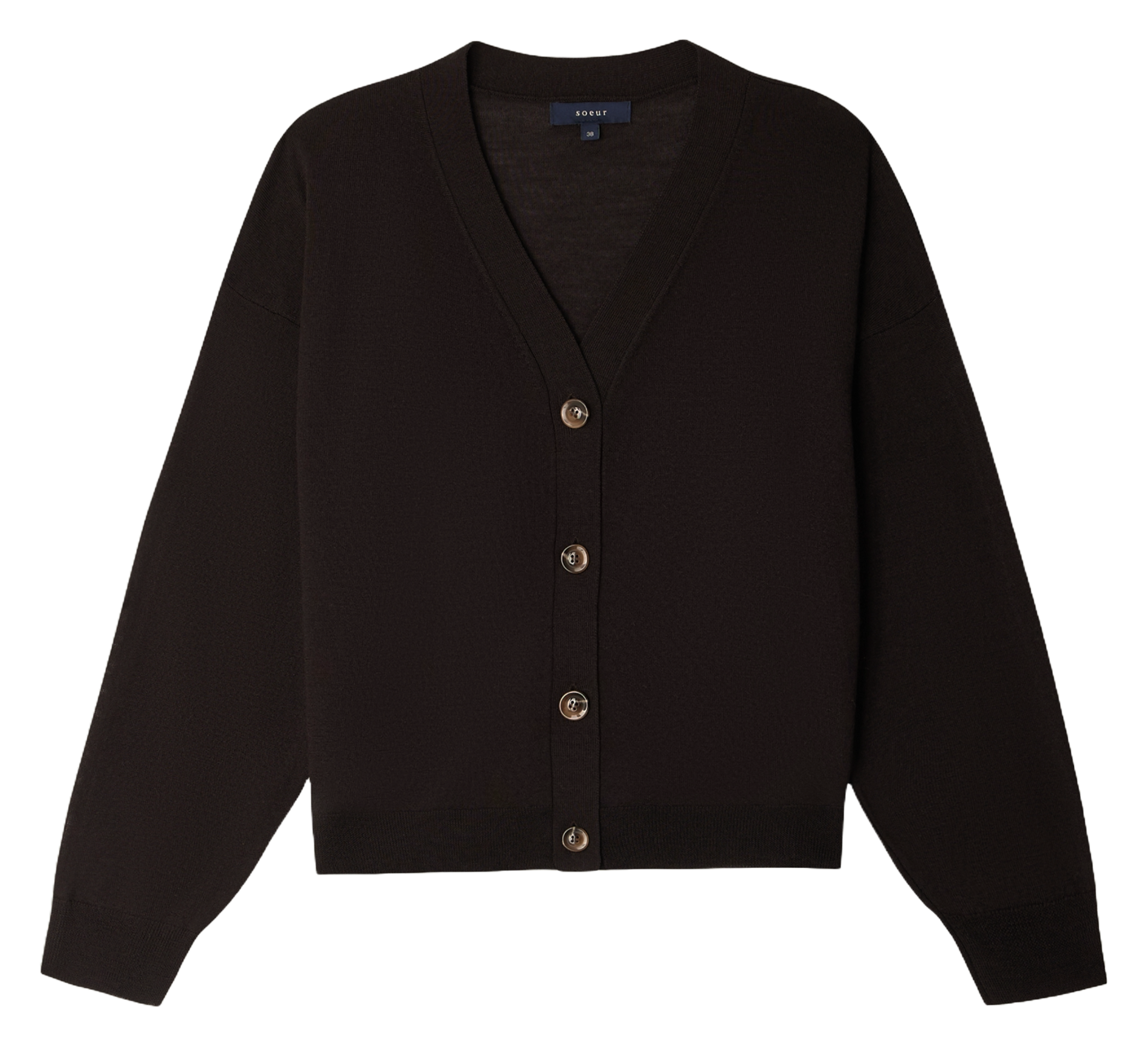 Cardigan à col v en laine idem SOEUR Marron