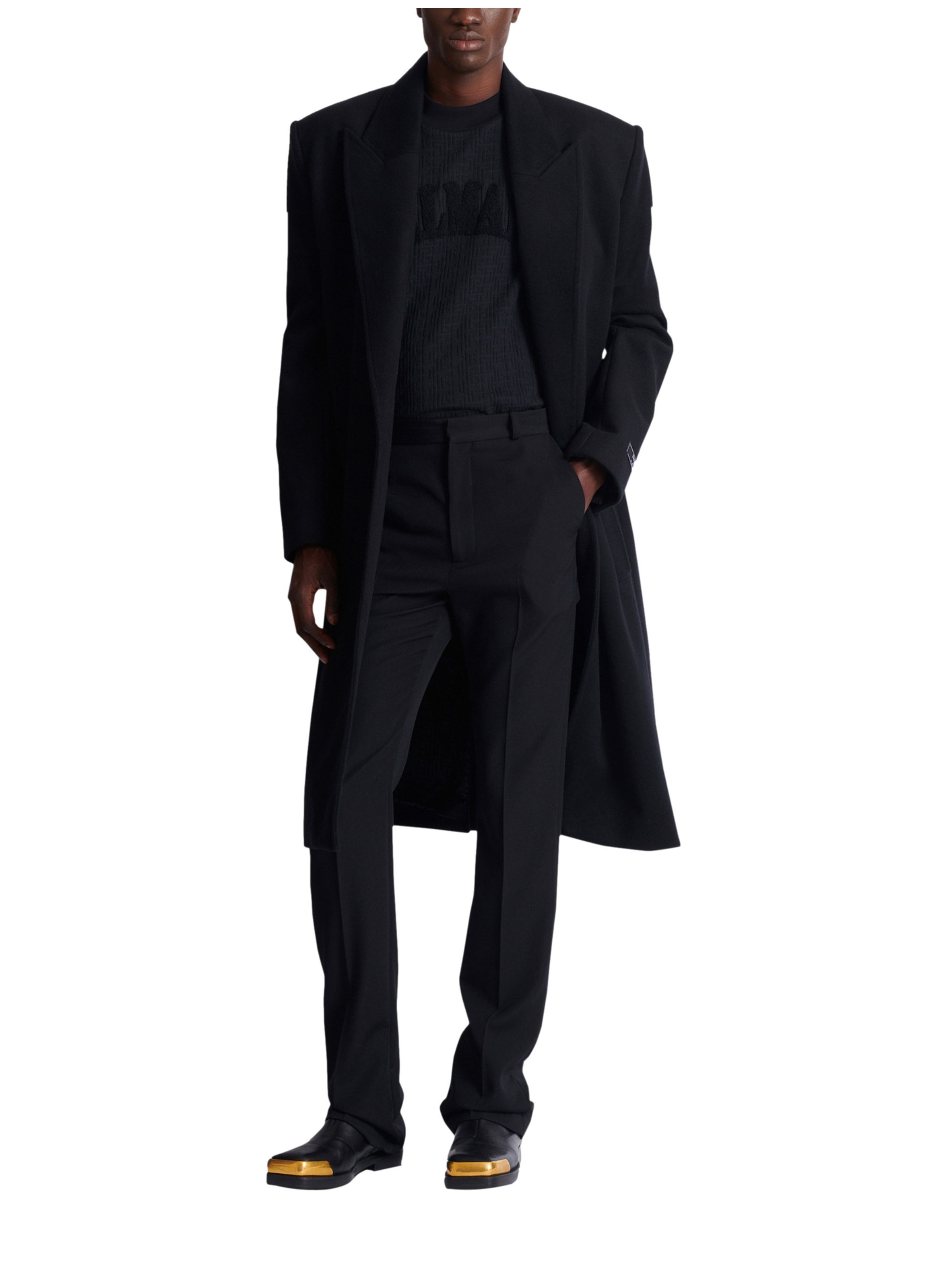 Pantalon à pinces en laine BALMAIN Noir