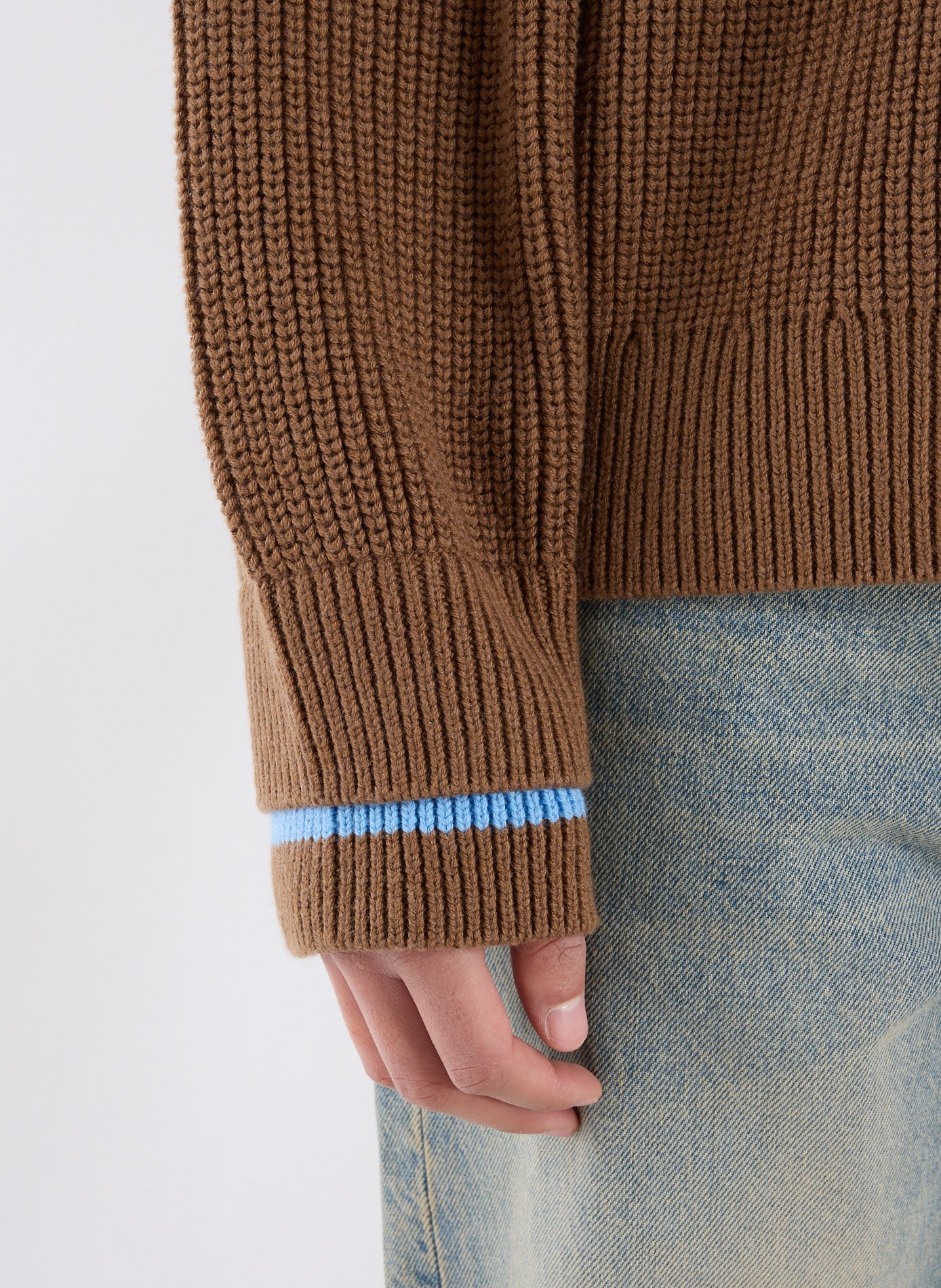 Merino Wool and Cotton Double Collar Truck Sweater CALEB Brown