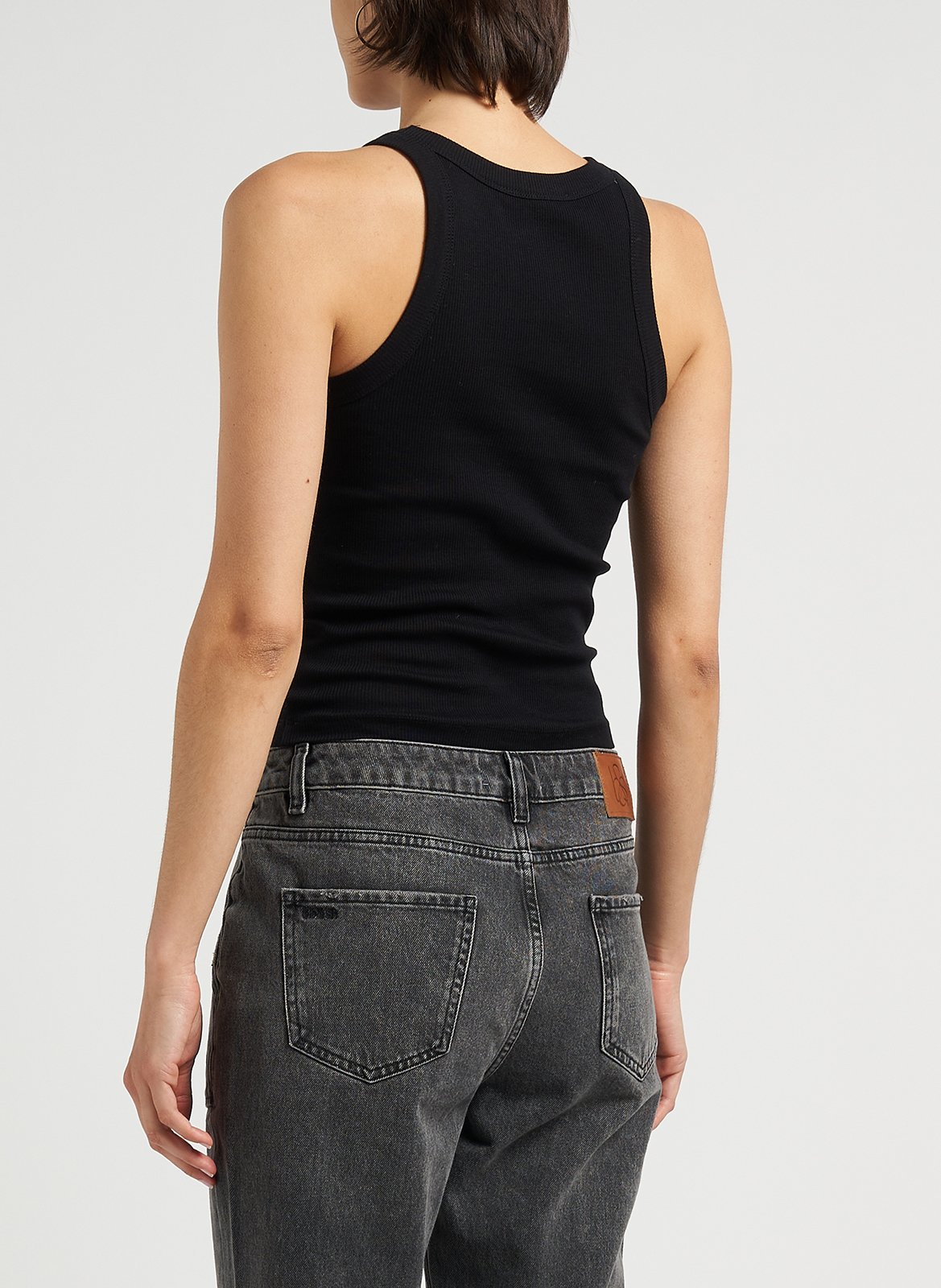 Débardeur col rond côtelé en coton cynda Noir