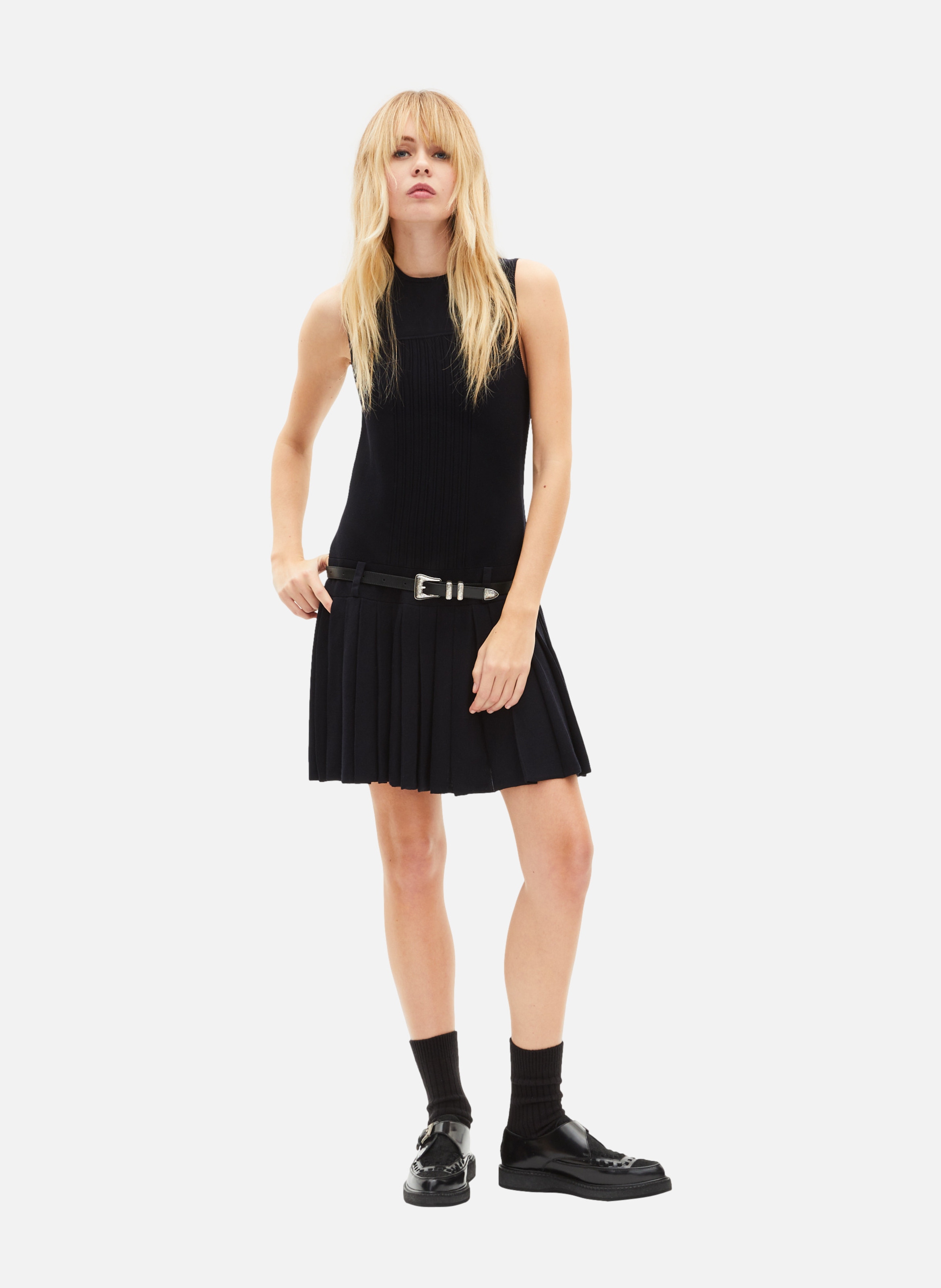 Robe courte en maille plissée THE KOOPLES Bleu