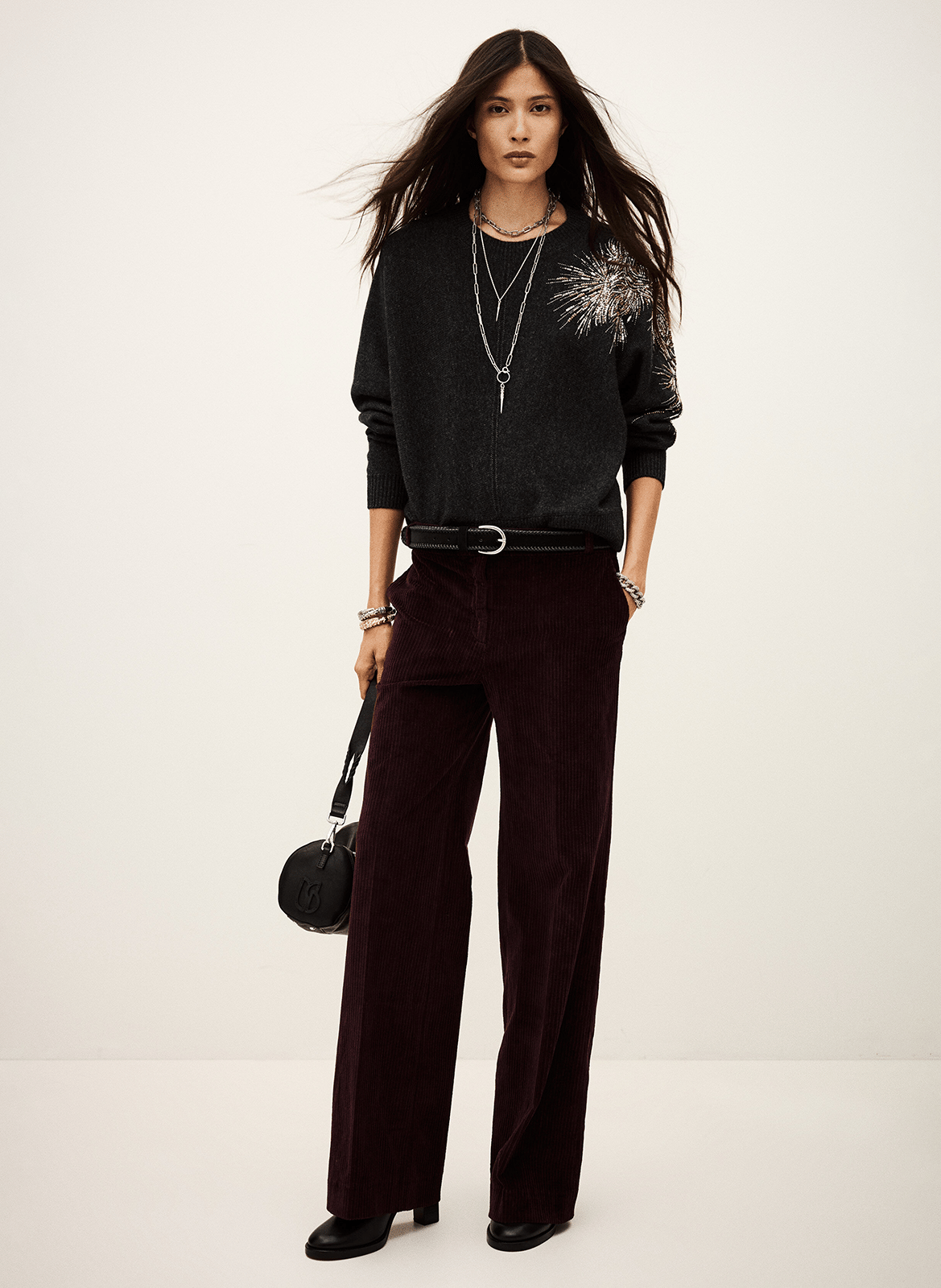 Pull droit à broderies sequins chorse BA&SH Noir