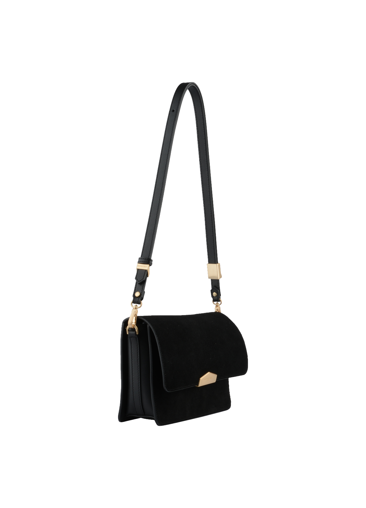 Anjou Daim | Sac porté épaule PM en suede / cuir POURCHET Noir
