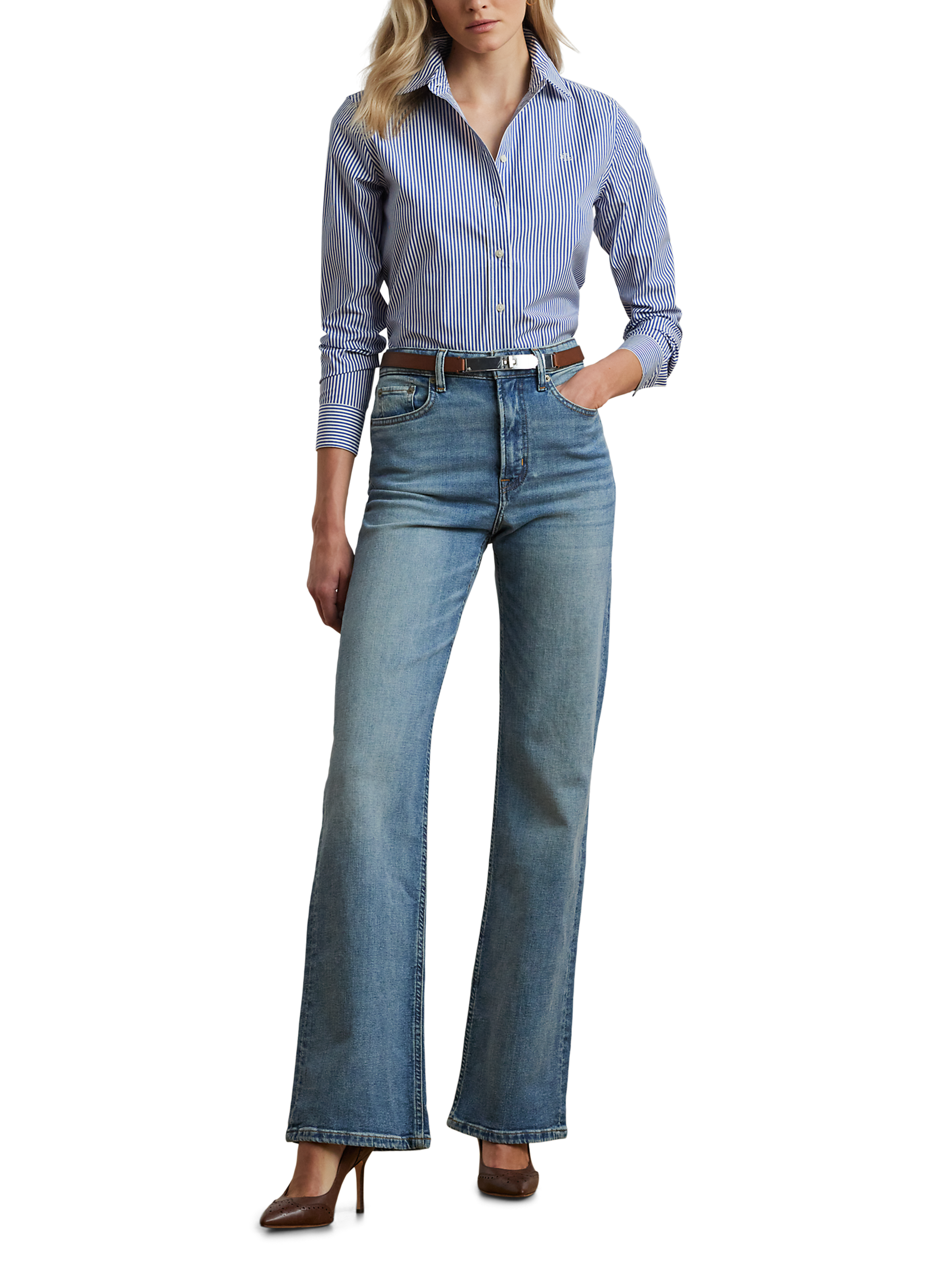 Chemise à rayures en coton mélangé LAUREN Bleu