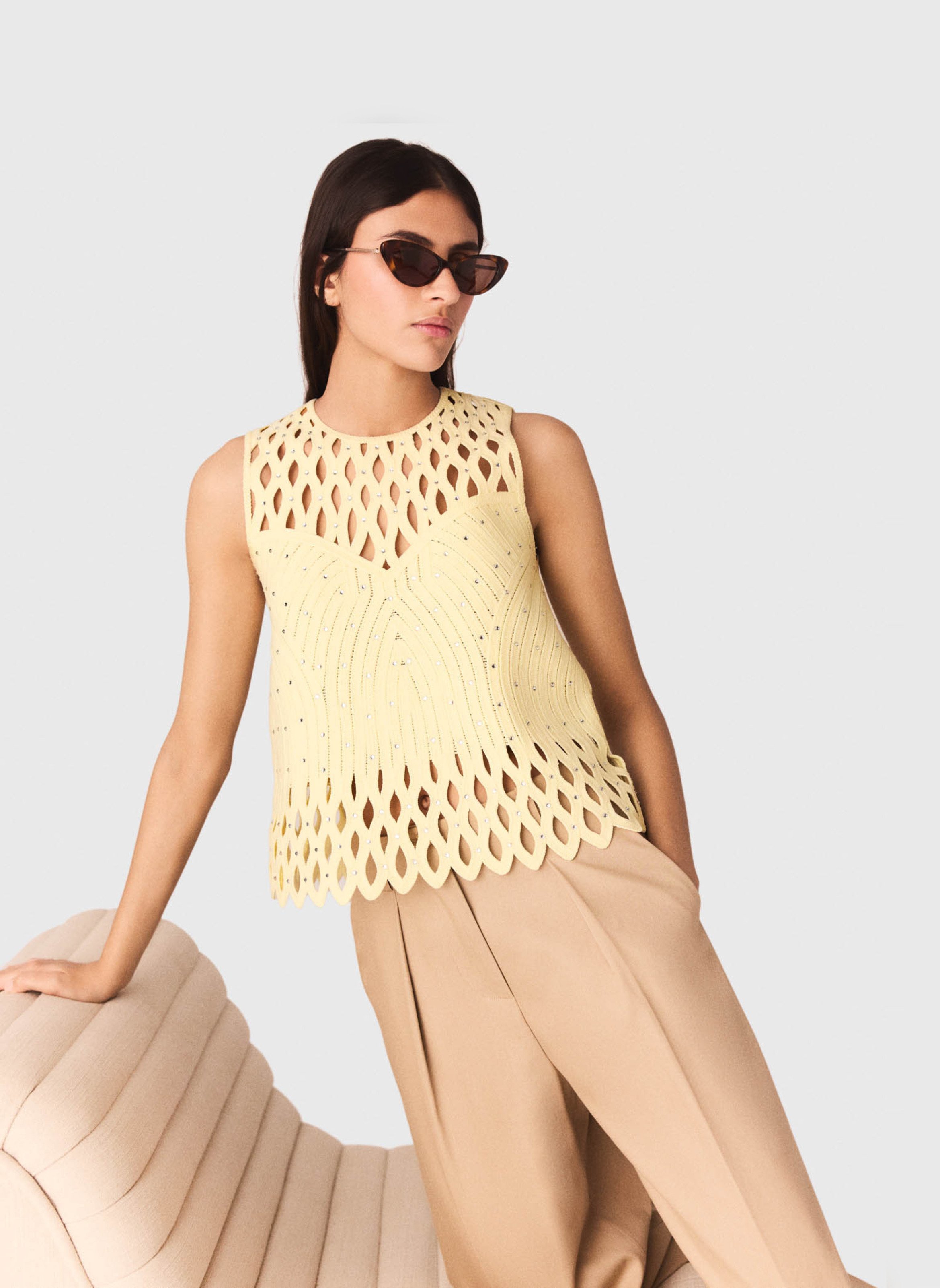 Top court aajouré à strass MAJE Jaune