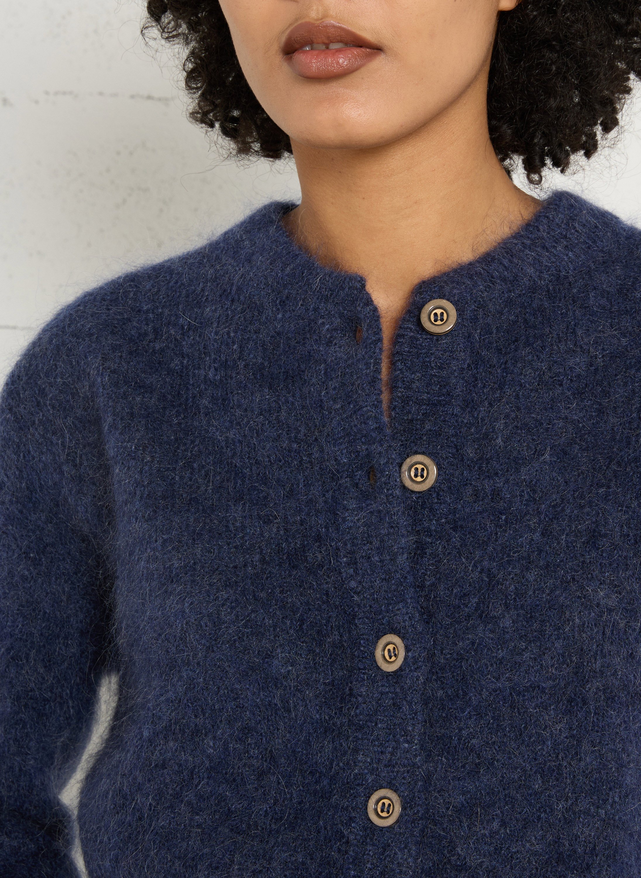 Cardigan col rond en mohair mélangé lou MAISON 123 Bleu