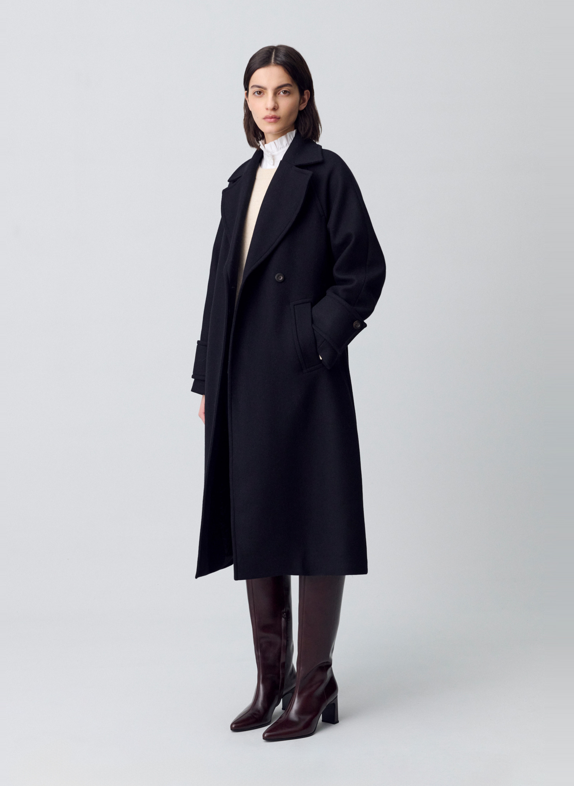 Manteau col tailleur en laine mélangée CLAUDIE PIERLOT Noir