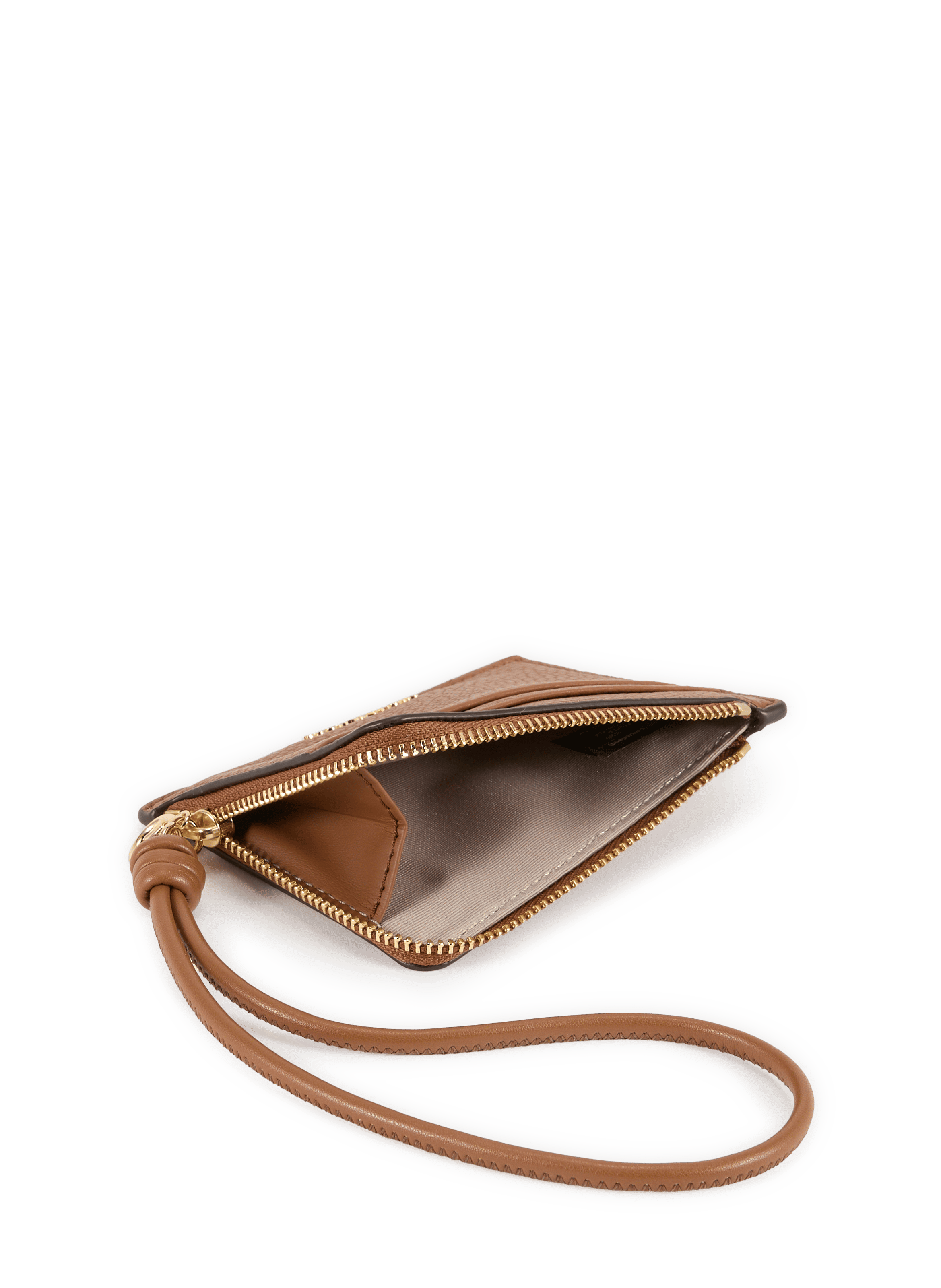 Small clutch-bracelet with card case in grained leather from Jet Set. MICHAEL KORS Brown